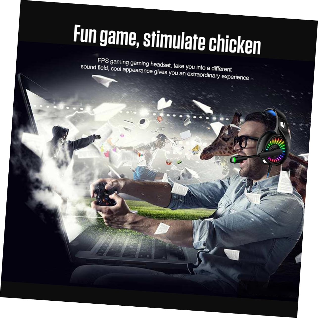 ETHZZLE Wired Gaming Headset with 7.1 Surround Sound, Noise Cancelling Mic, 50mm Drivers & RGB Lighting - Comfortable Over-Ear Headphones for PC, PS4, Xbox Gaming & Online Meetings