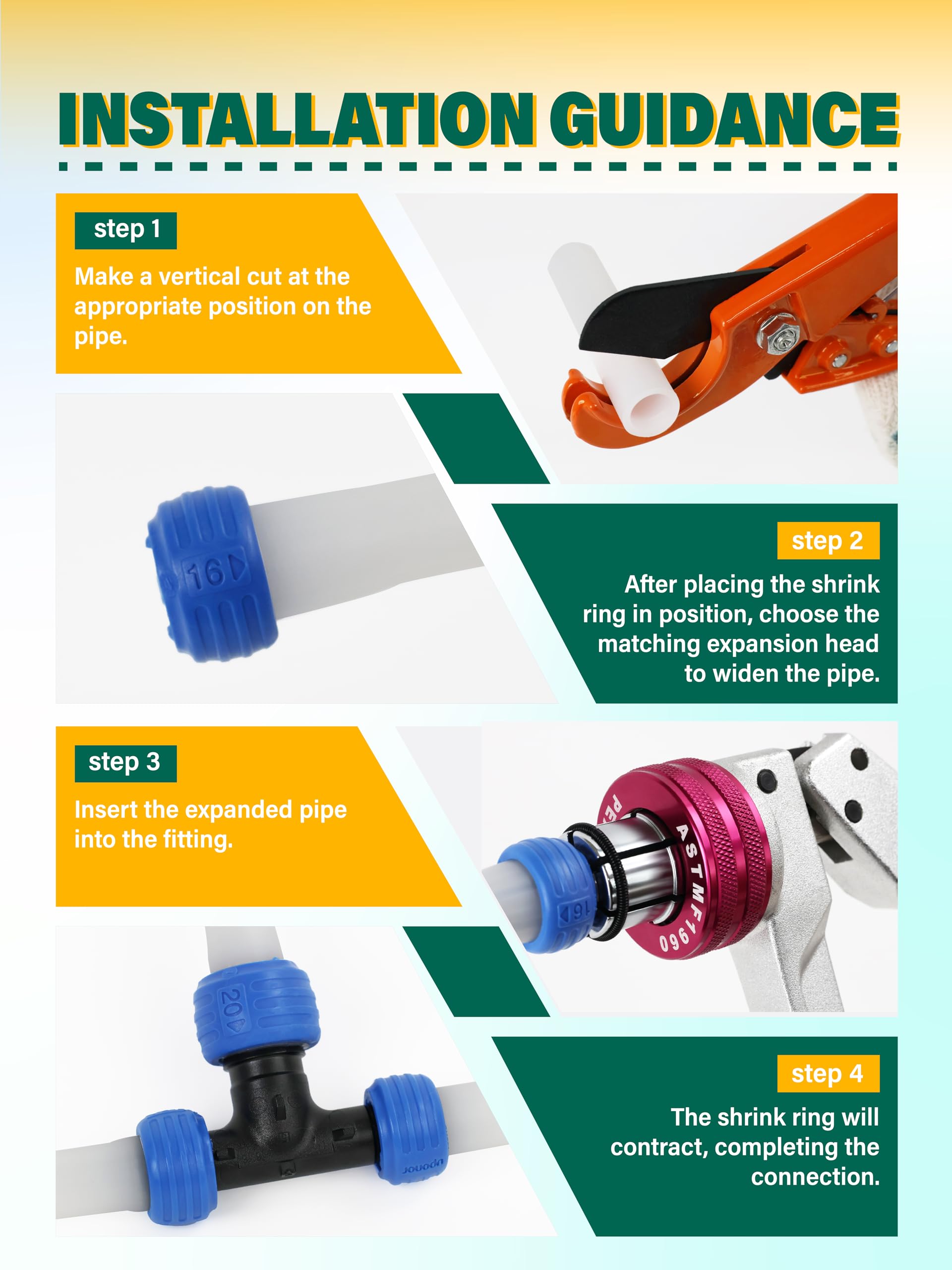 Professional AMZCNC PEX Pipe Expansion Tool Kit - Manual PEX Expander with 1/2