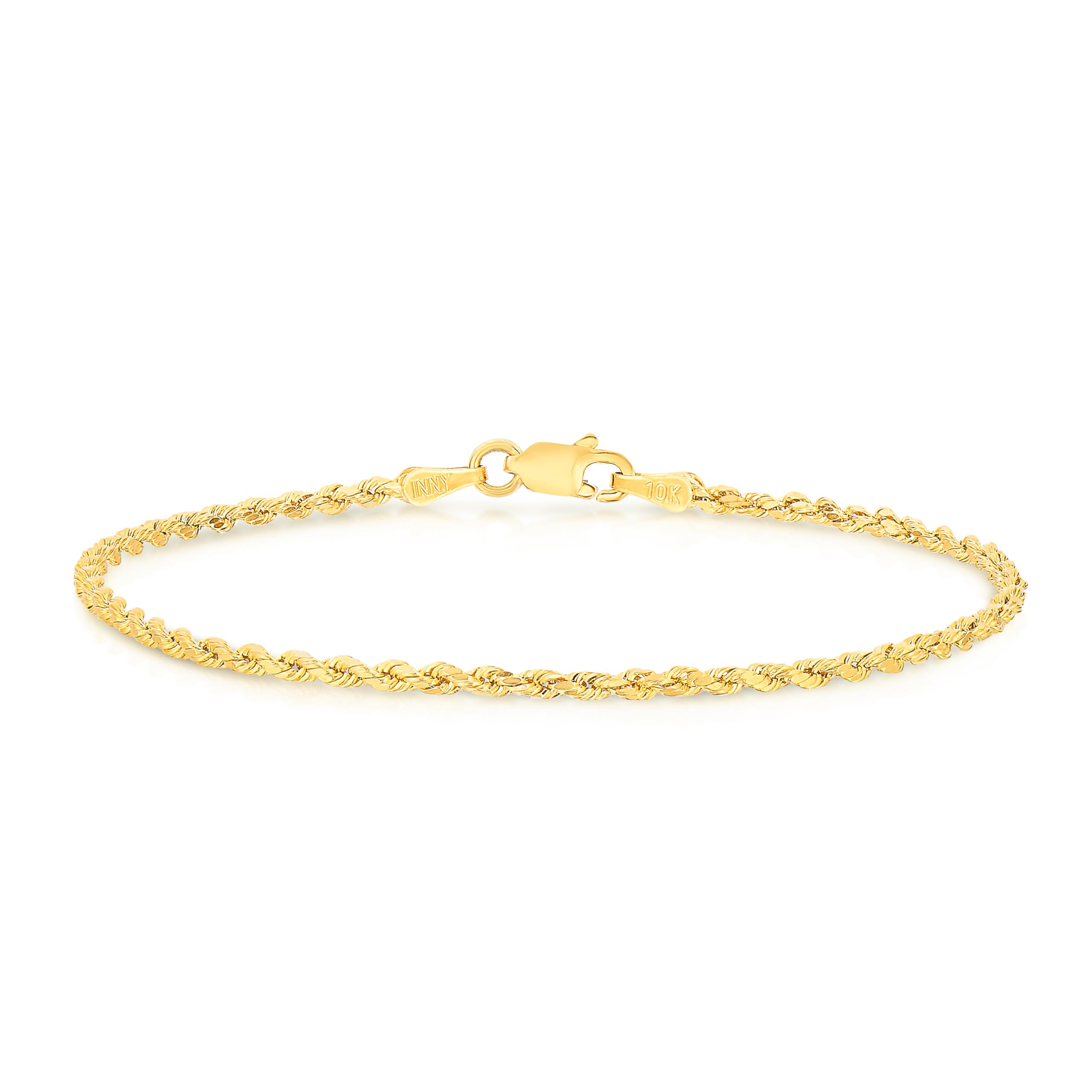 10K Yellow Gold 2.5mm Diamond Cut Lite Rope Chain Bracelet or Anklet - Elegant Jewelry for Women, Gift for Her, Perfect for Everyday Wear & Special Occasions