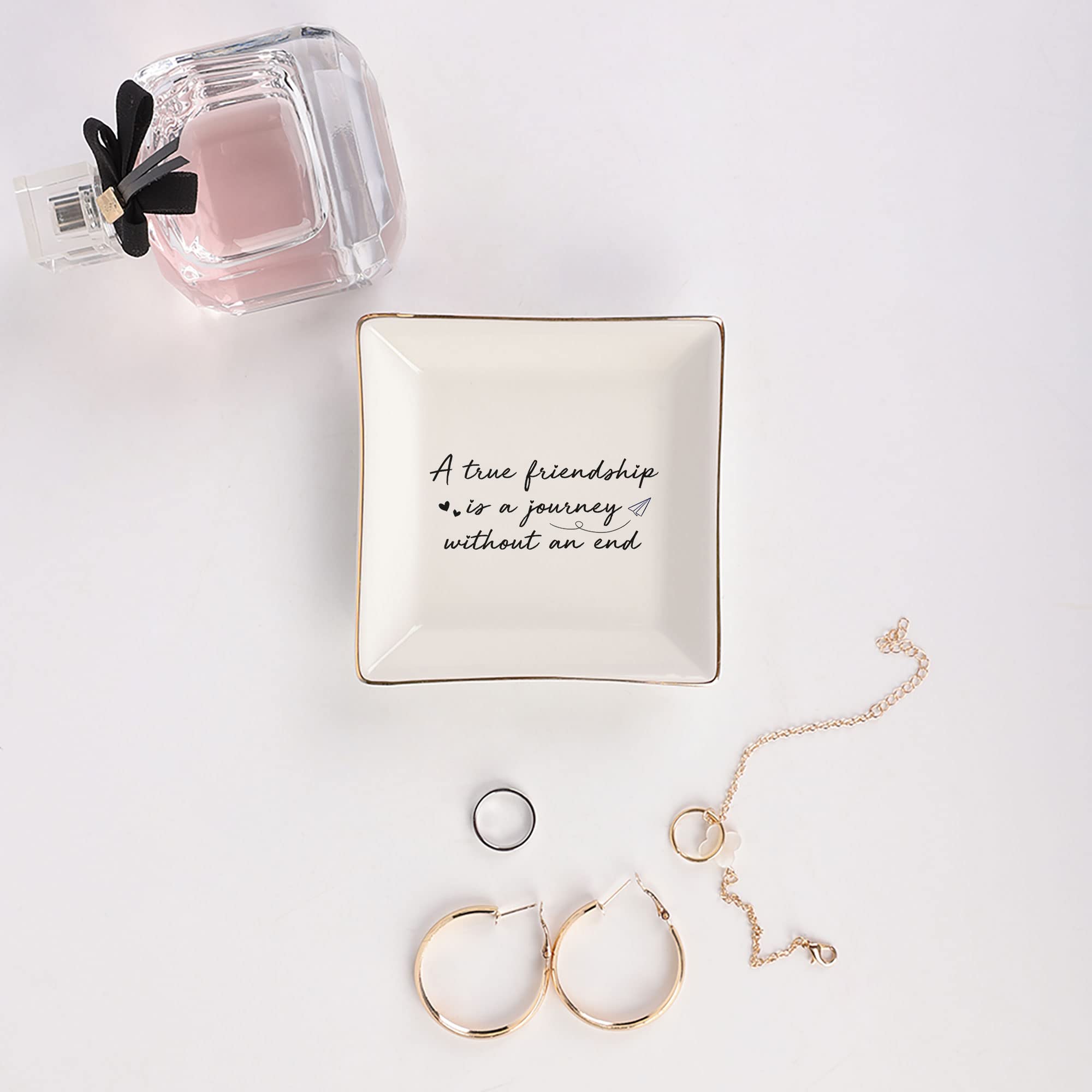 True Friendship Ceramic Trinket Tray - Jewelry Dish & Ring Holder for Women | Thoughtful Birthday & Long Distance Friendship Gift for Her | Perfect for Home Decor, Vanity Organizer & Gift Giving