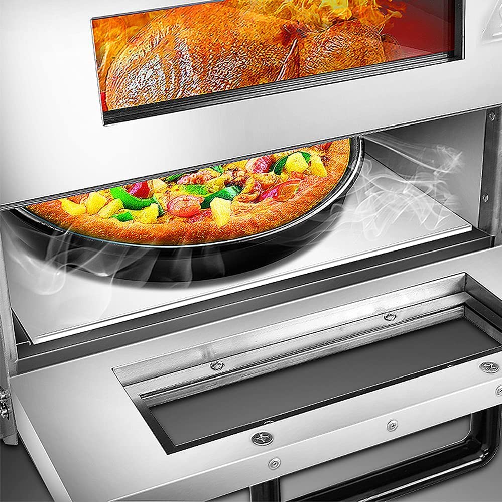 Commercial Pizza Oven - Double Deck Stainless Steel Electric Countertop Oven for Restaurant & Home Use - Perfect for Baking Pizza, Pretzels, Roast Yakitori & Snacks - 110V - Ideal for Pizzerias, Catering & Home Cooking