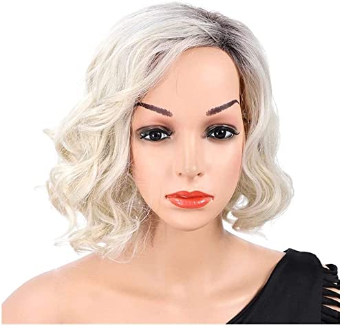 Premium Human Hair Lace Front Wig - Kawaii Cosplay & Fashion Gradient Fluffy Short Wig (Silver Grey, Silver White) | Perfect for Halloween, Cosplay, Parties & Daily Styling