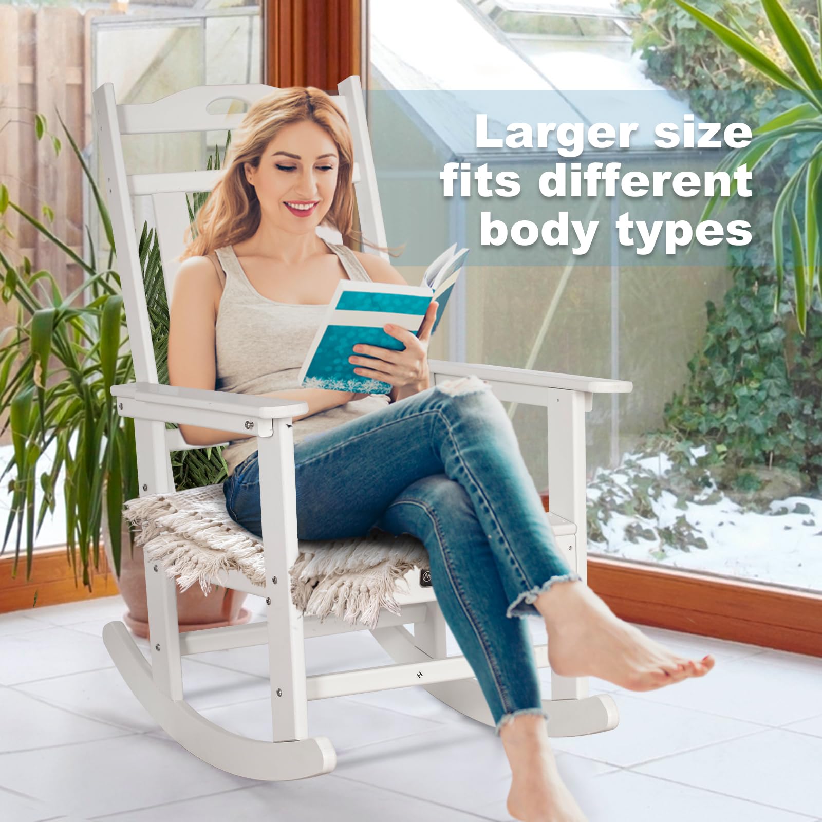 **Nalone Oversized All-Weather Outdoor Rocking Chair for Adults - Durable Patio Rocker for Garden, Lawn, Porch & Backyard Relaxation (White) - Perfect for Reading, Sunbathing & Enjoying Nature**
