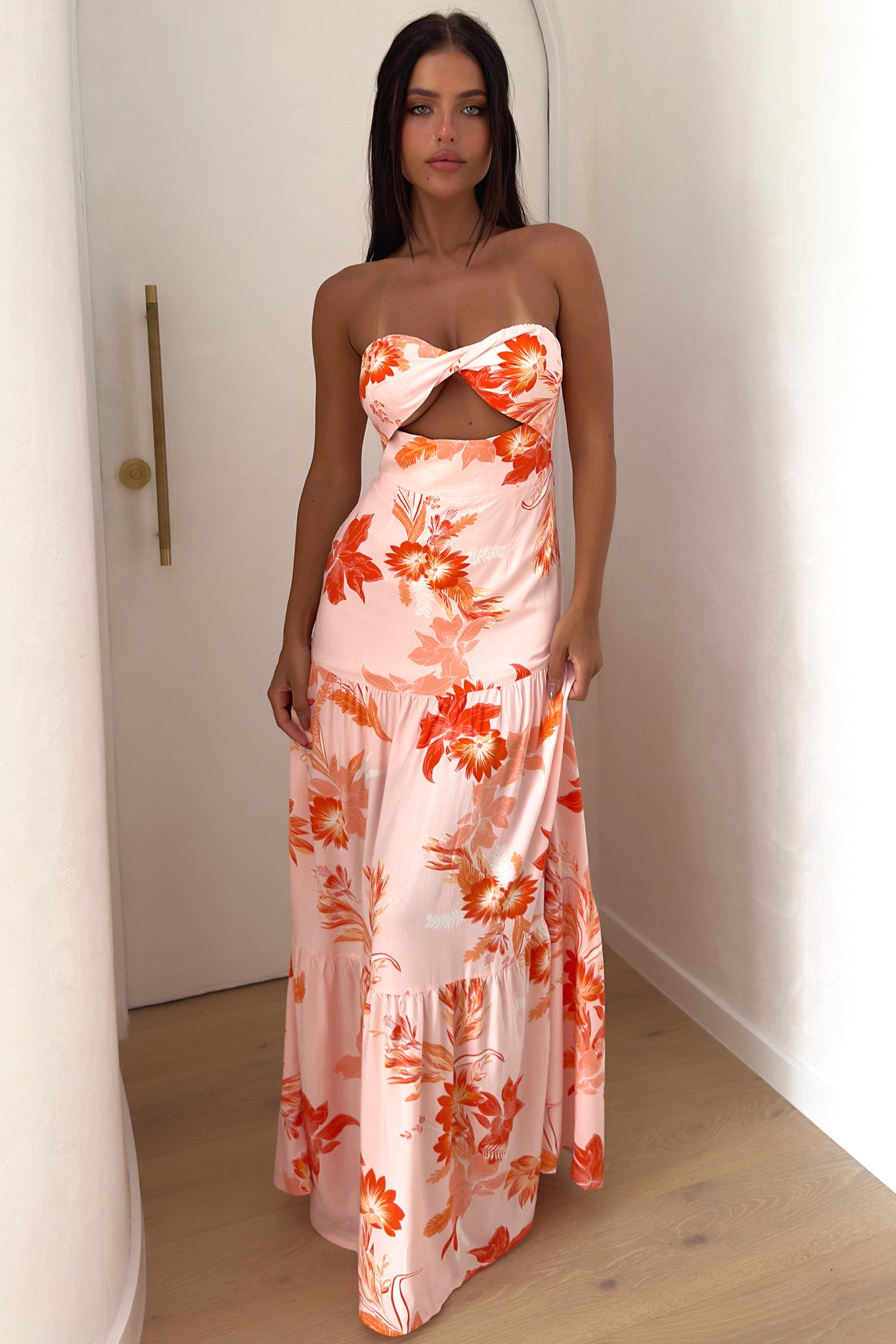 Giada Maxi Dress - Orange Floral Print Long Summer Dress for Women | Beach Vacation, Party, Casual Outfit