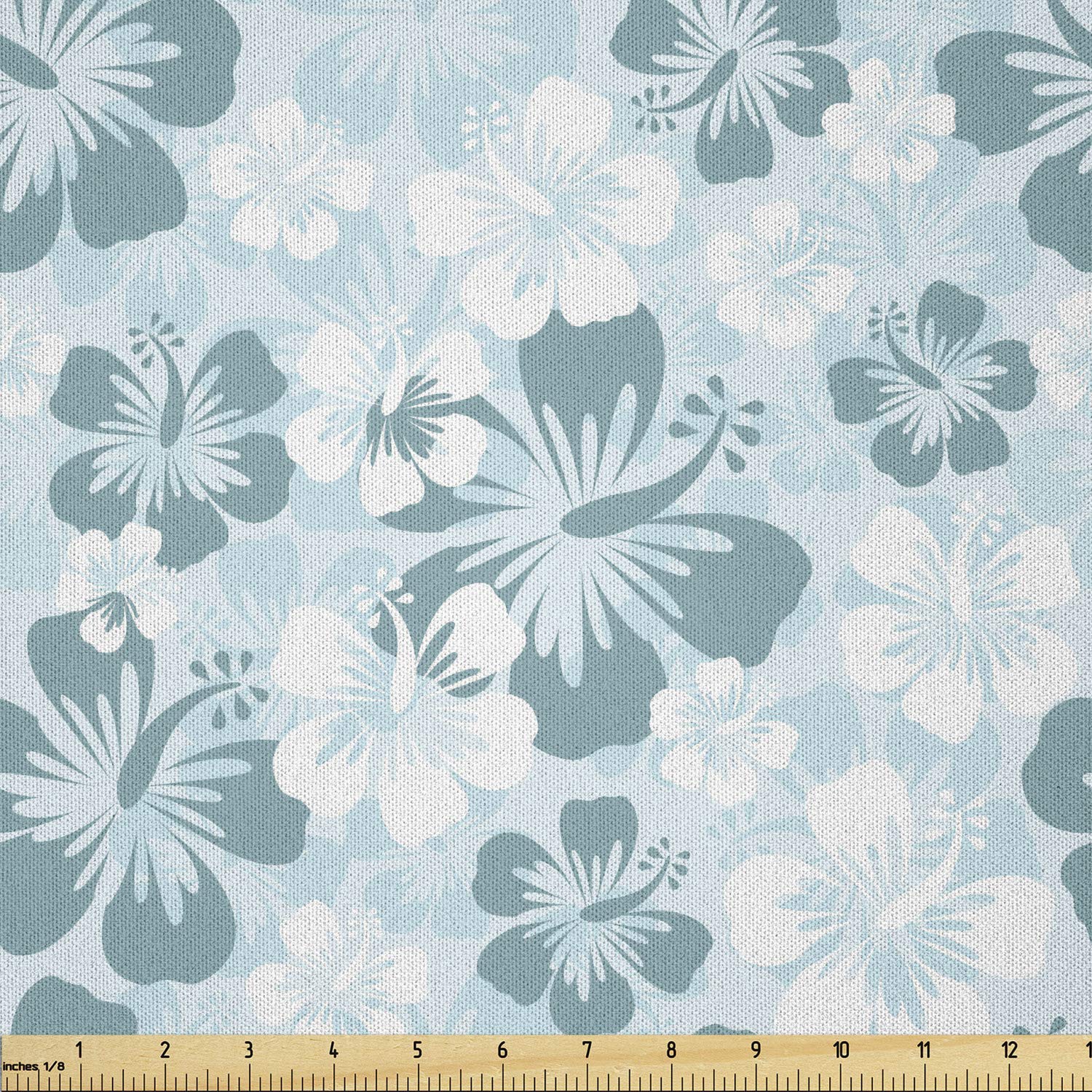 Ambesonne Hawaii Fabric by The Yard - Faded Floral Blooming Nature Design, Pale Blue Turquoise Microfiber Fabric for DIY Arts & Crafts, Home Decor, Quilting & Upholstery | Perfect for Spring Season Projects, Pillow Covers & Wall Hangings