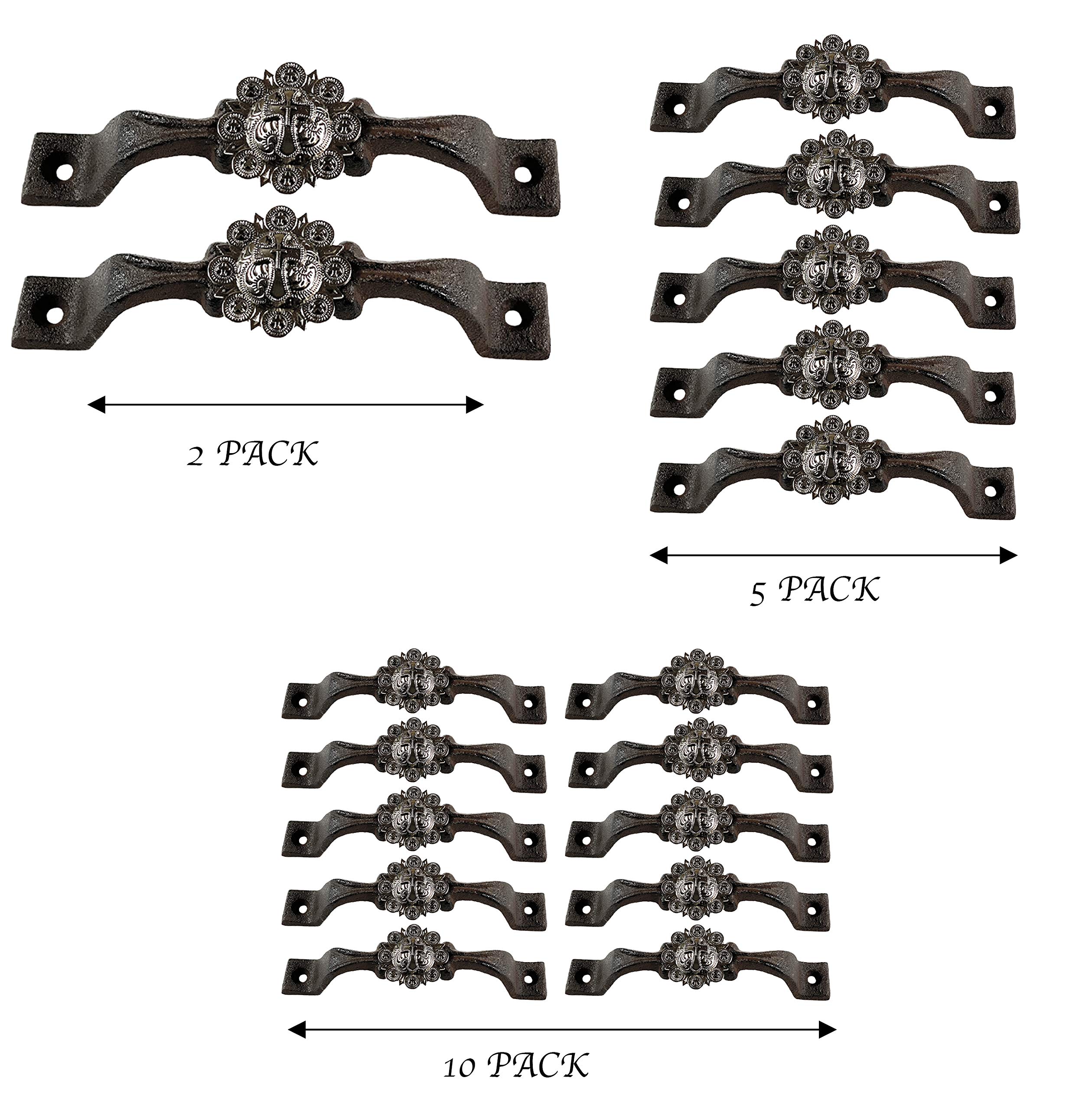 Western Cross Cast Iron Cabinet Handles & Drawer Pulls - Rustic Farmhouse Kitchen Hardware for Cabinets & Drawers - Silver Concho Western Decor (2 Pack) - Perfect for Country Home, Ranch Style Kitchen & Cabinetry Upgrade