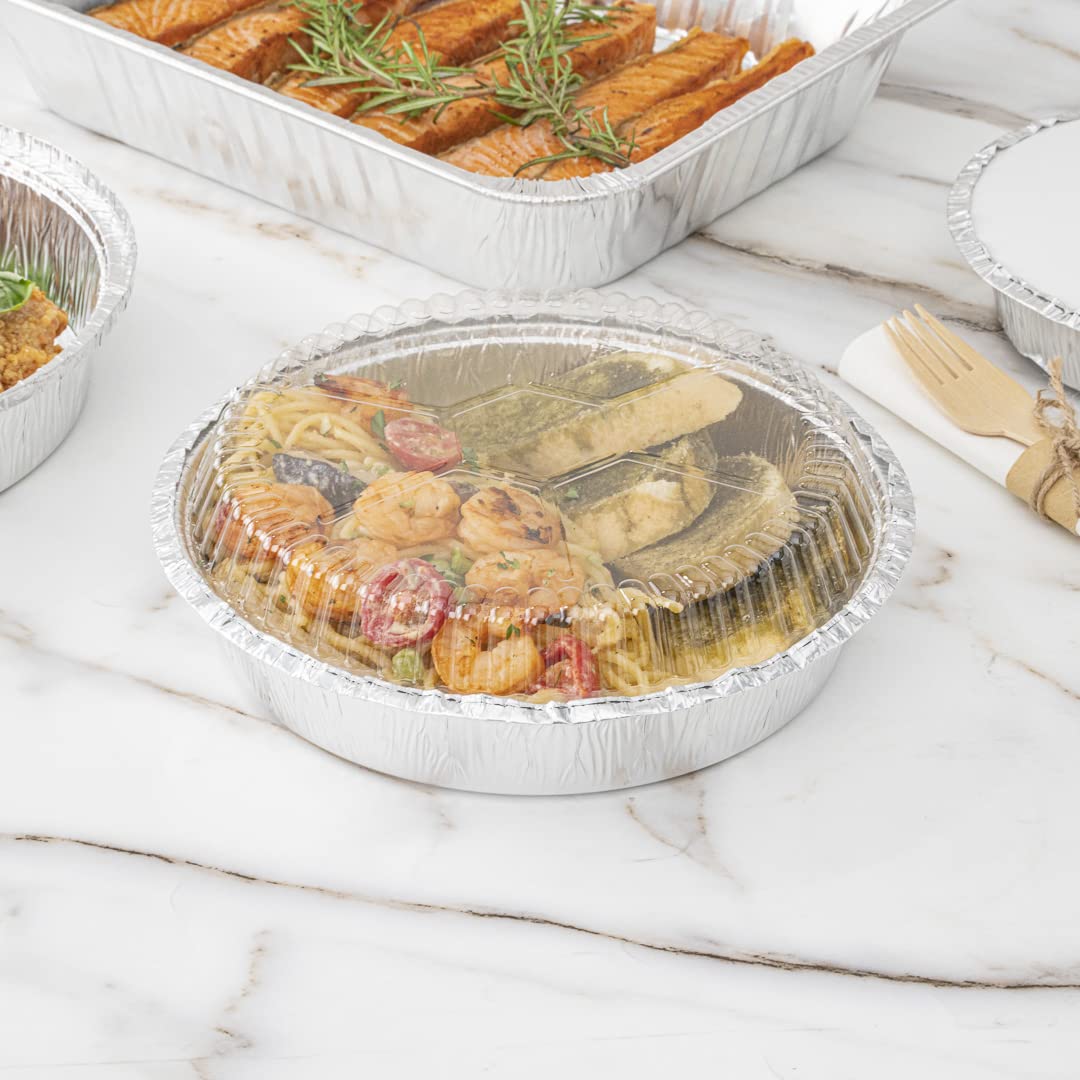 Restaurantware 100-Pack Clear Plastic Dome Lids for 8-Inch Aluminum Takeout Containers - Foil Lux Design, Pans Sold Separately - Perfect for Food Delivery, Catering & Restaurant To-Go Orders