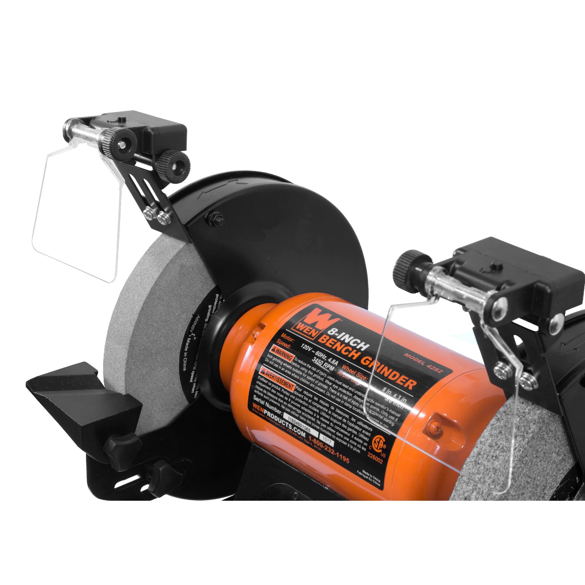 WEN BG4282 4.8 Amp 8 Inch Single Speed Bench Grinder with LED Work Lights - Heavy Duty Metal Grinding & Sharpening Tool for Workshop, DIY Projects & Home Improvement