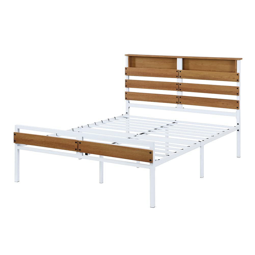 MNSSRN Full Size Metal and Wood Platform Bed Frame with Headboard & Footboard - No Box Spring Needed | Sturdy Support for Master Bedroom, Guest Room or Dorm