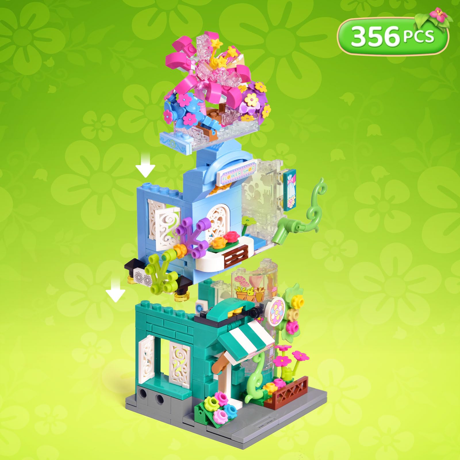 Friends Flower Shop House Building Set - 356Pcs Mini Blocks Creative Toy for Kids Ages 6+ | Perfect Birthday Gift for Girls & Boys | City Street Florist Garden Playset for Pretend Play & STEM Learning