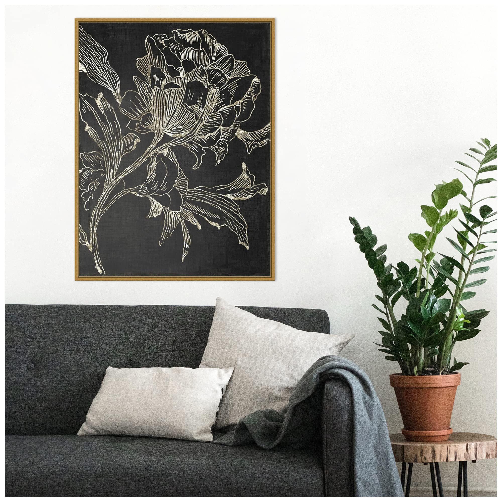 Amanti Art Framed Canvas Wall Art - 30x23 Golden Flower Folklore by Asia Jensen, Abstract Modern Contemporary Decor, Large Framed Poster Painting for Living Room & Bedroom - Perfect for Home Office, Dining Room & Gift Giving