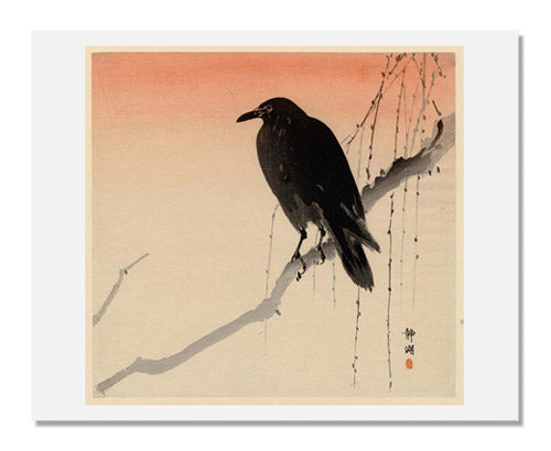 Okuhara Seiko Japanese Woodblock Print - Crow on Willow Branch Artwork for Home & Office Decor | Traditional Ukiyo-e Style Wall Art