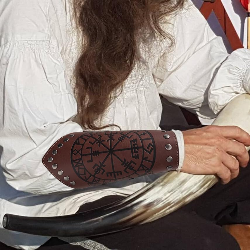AZORA Leather Gauntlet Wristband - Medieval Bracers Armor Set with Buckle (2 Pcs) - Perfect for LARP, Cosplay, Renaissance Fairs & Historical Reenactments