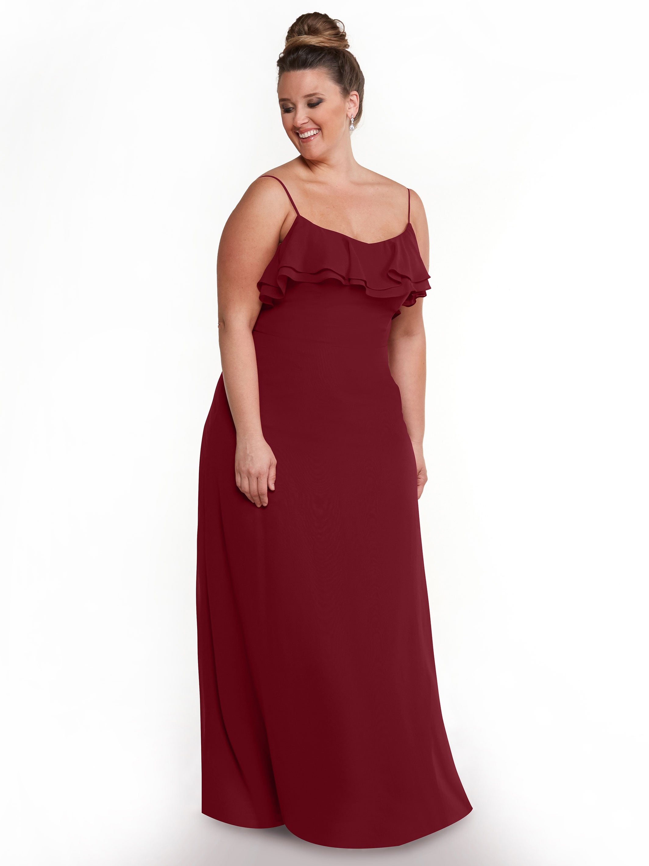 Elegant 80146 Sheath Chiffon Bridesmaid Dress with Ruffled Neckline - Perfect for Weddings, Formal Events & Special Occasions