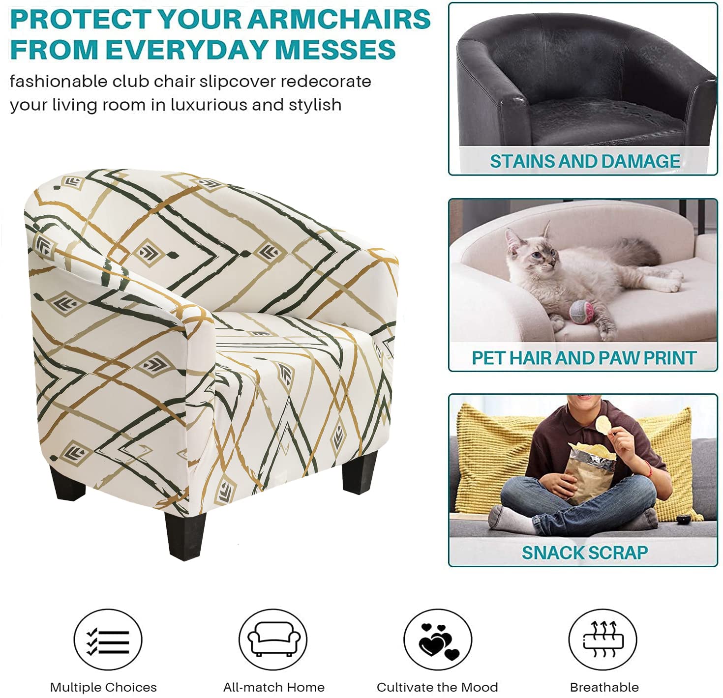 Stretchable NILUOH Club Chair Slipcover - Armchair & Sofa Cover Protector for Living Room Furniture (17) - Perfect for Home Decor, Pet Protection & Daily Use