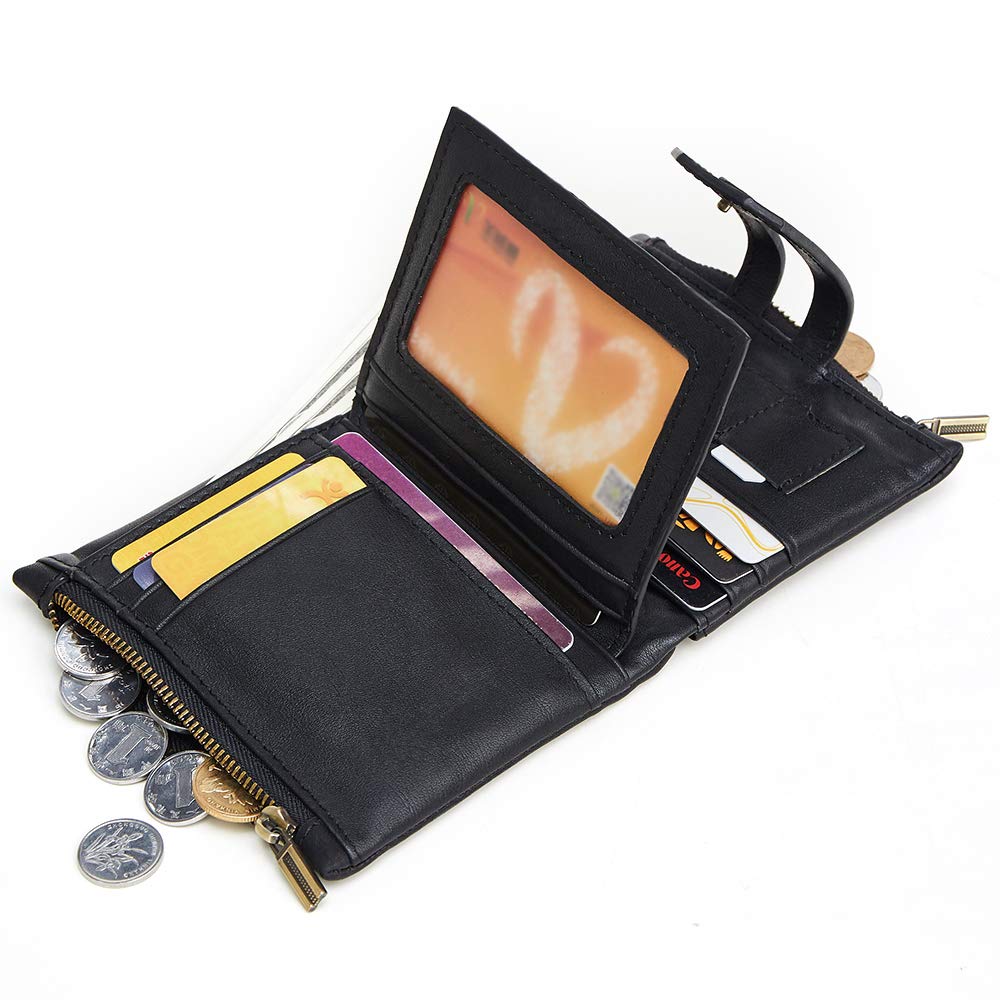 Premium RFID Blocking Leather Wallet for Men & Women - Bifold Design with Double Zip - Soft & Durable Genuine Leather (Black) - Perfect for Travel, Business & Everyday Use