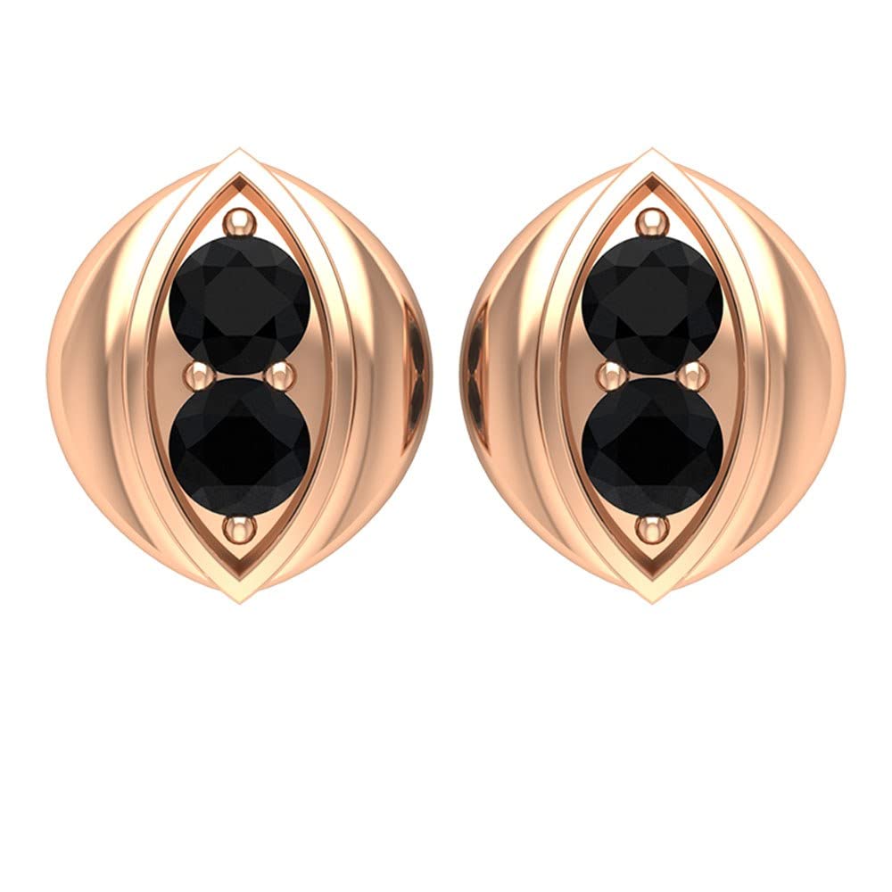 0.13 Carat Certified Black Spinel Round Cut Stud Earrings for Women - 14K Rose Gold Engraved Petal Shape Vintage Statement Earrings - Elegant Gemstone Birthday Gift for Her - Perfect for Weddings, Anniversaries & Special Occasions