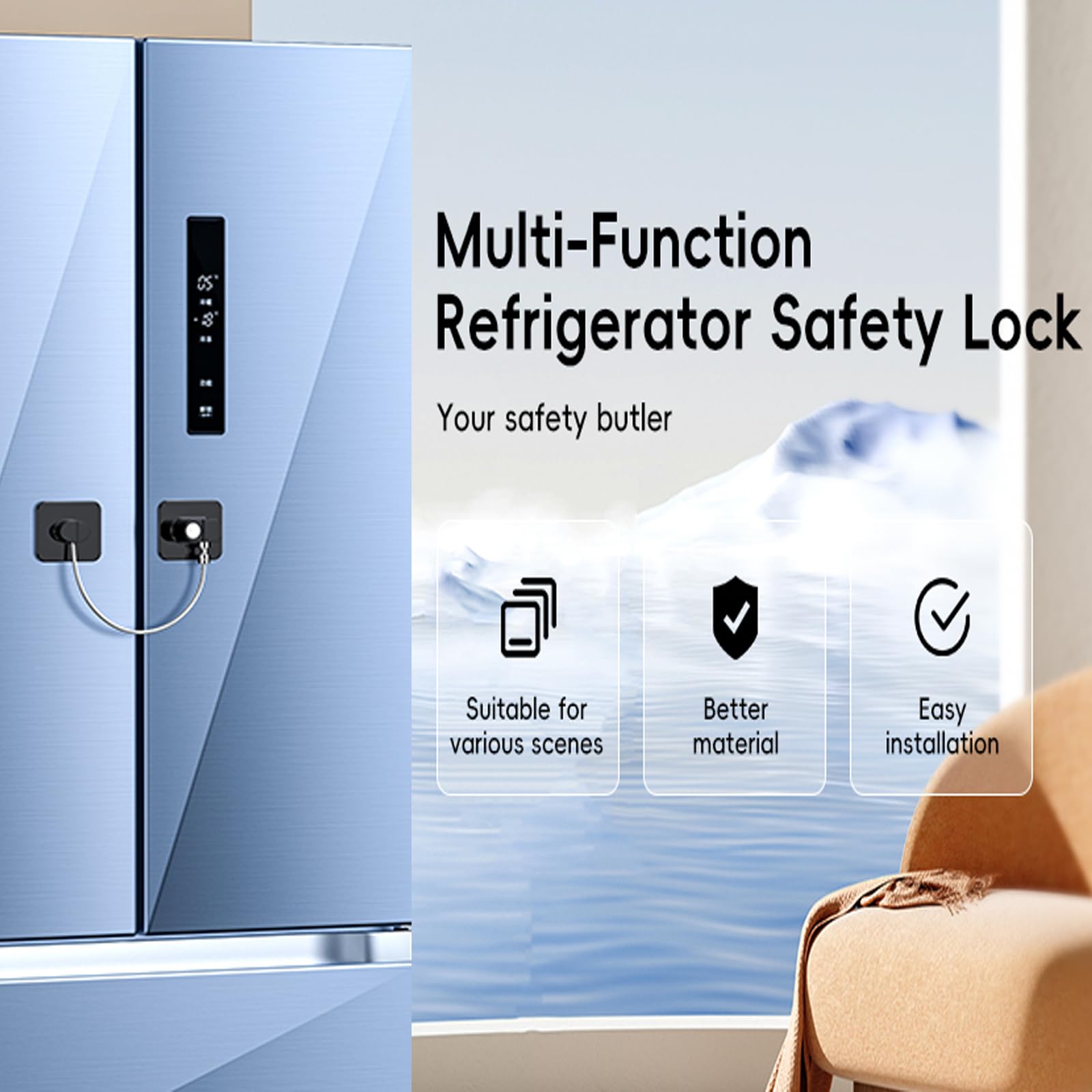 2 Pack Refrigerator Locks with Keys - Child Safety Locks for Kids, Toddlers & Adults - Self Adhesive Baby Proofing Fridge Latches for Double Door, French Door, Cabinets, Drawers, Oven & Windows (Patent) - Keep Your Home Safe from Curious Children & Pets