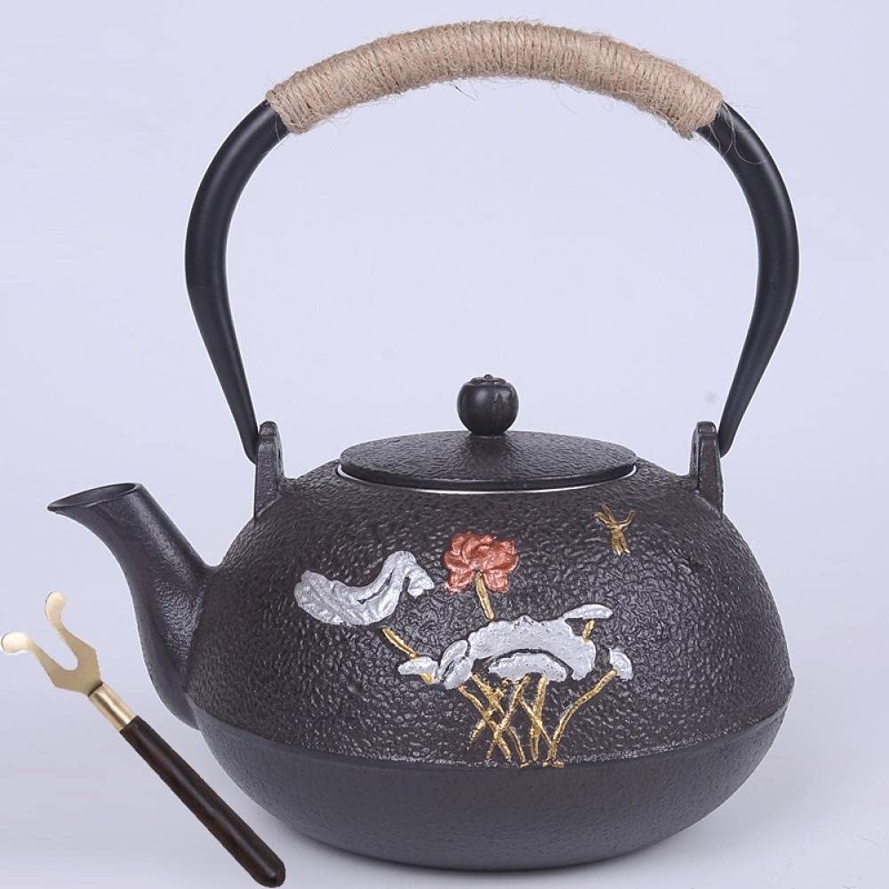 Premium Uncoated Cast Iron Teapot - Authentic Japanese Rosefinch Design for Kung Fu Tea Ceremony | Includes Free Fork | Perfect for Traditional Tea Brewing & Home Decor