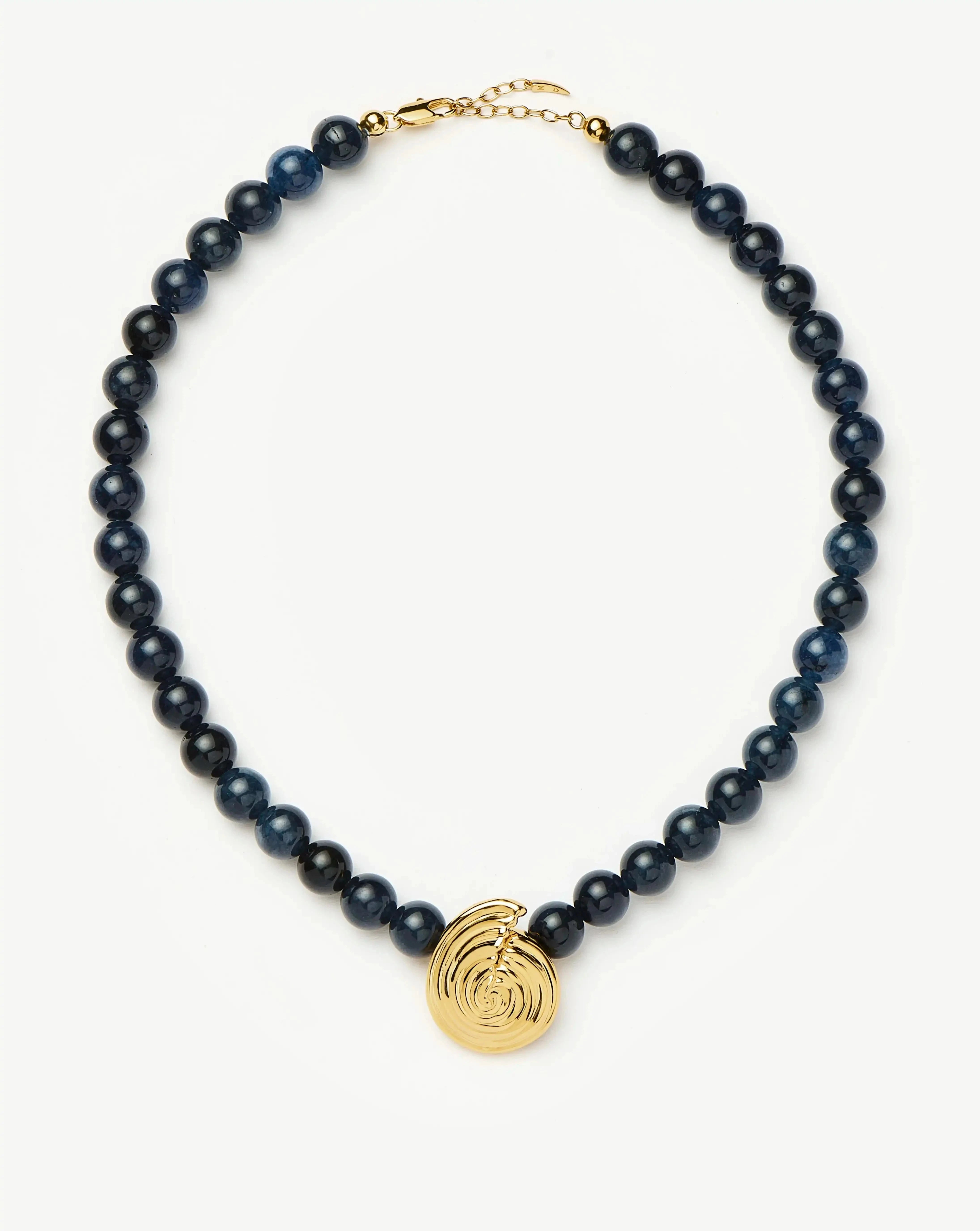 Spiral Gemstone Beaded Pendant Necklace - 18k Gold Plated with Dark Blue Crystal Quartz | Elegant Boho Jewelry for Women, Perfect for Parties, Weddings & Everyday Wear