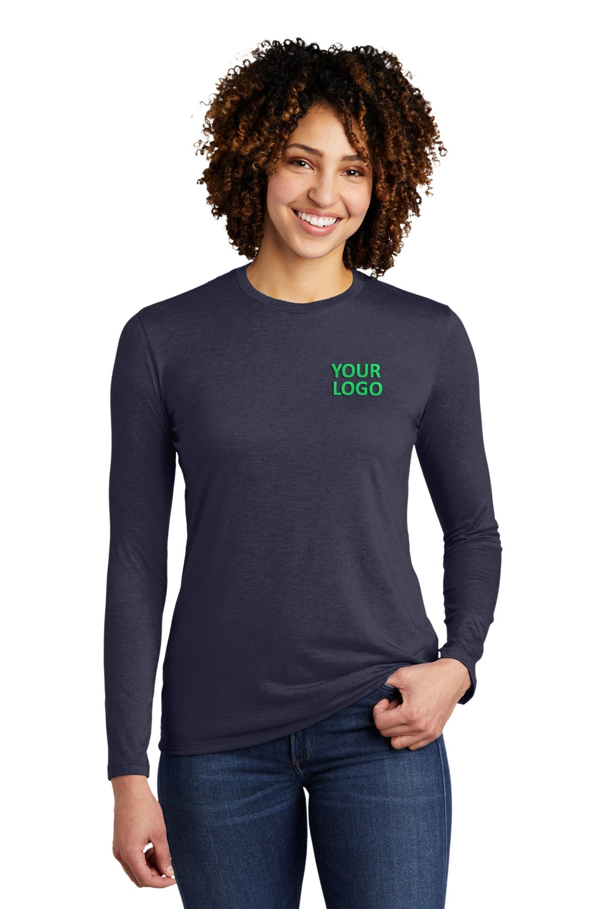 Allmade Women's Tri-Blend Long Sleeve T-Shirt - Soft Rebel Blue Crewneck Tee for Casual Wear, Workout & Layering