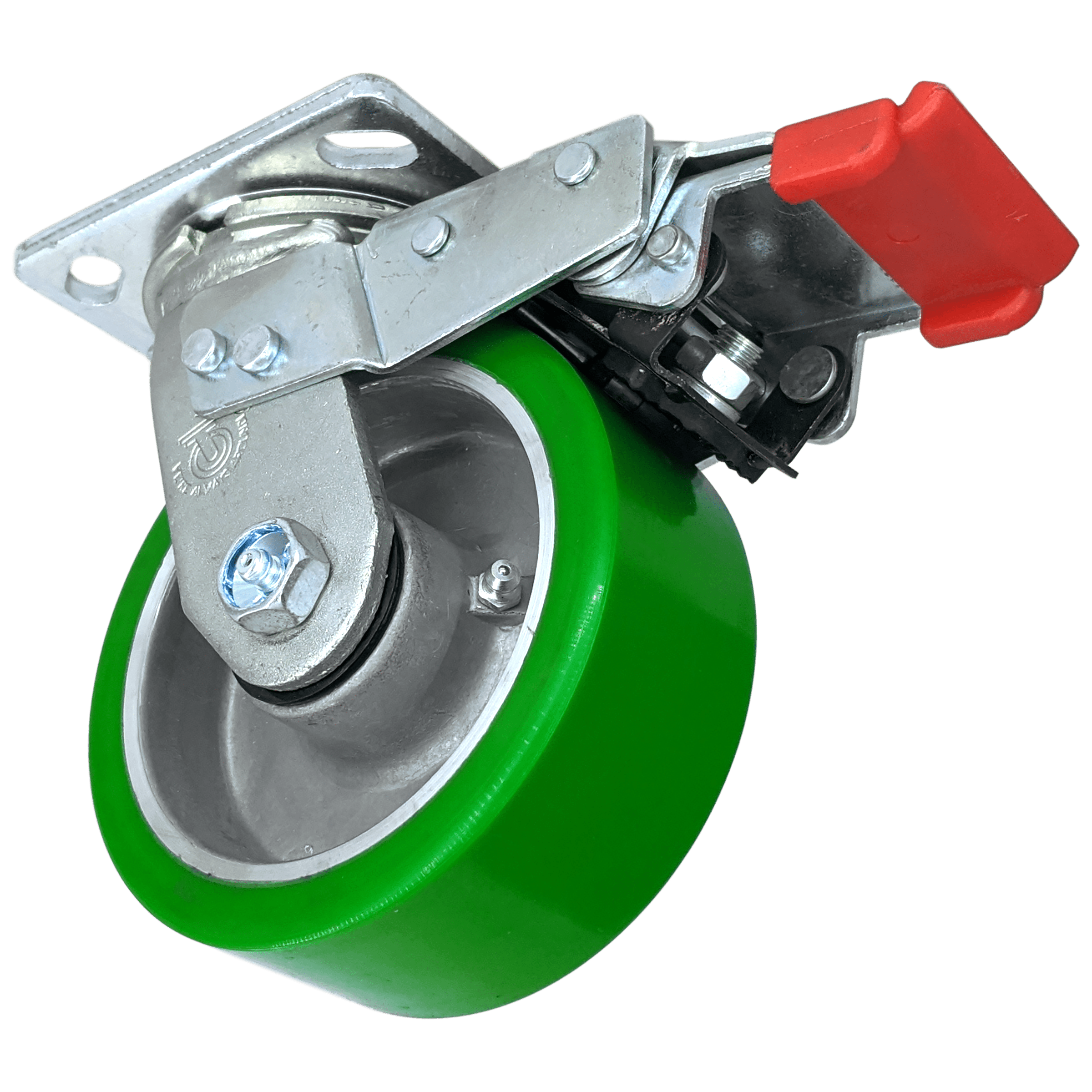 5 x 2 Inch Heavy Duty Polyon Aluminum Wheel Swivel Casters with Total Lock Brake - 900 lbs Load Capacity - for Industrial Equipment, Workbenches, and Moving Carts