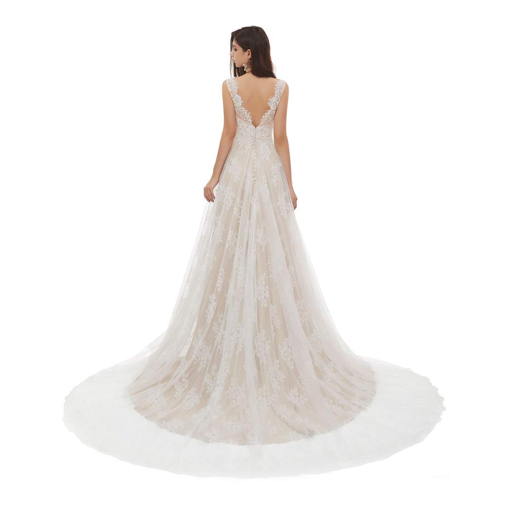 2020 Datangep Sexy Open Back Lace V-Neck Beach Wedding Dress for Bride - Perfect for Beach Ceremonies, Destination Weddings & Romantic Photoshoots