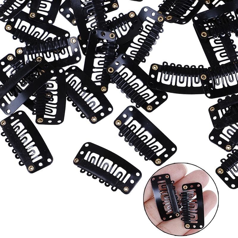 Nyamah Women's Metal Hair Extension Snap Clips - 12pcs Black Wig Clips with Silicone Rubber Wefts for Secure Hair Attachment & Bonding | Perfect for Weaves, Wigs, and Hair Extensions | Great for Daily Styling, Cosplay & Salon Use