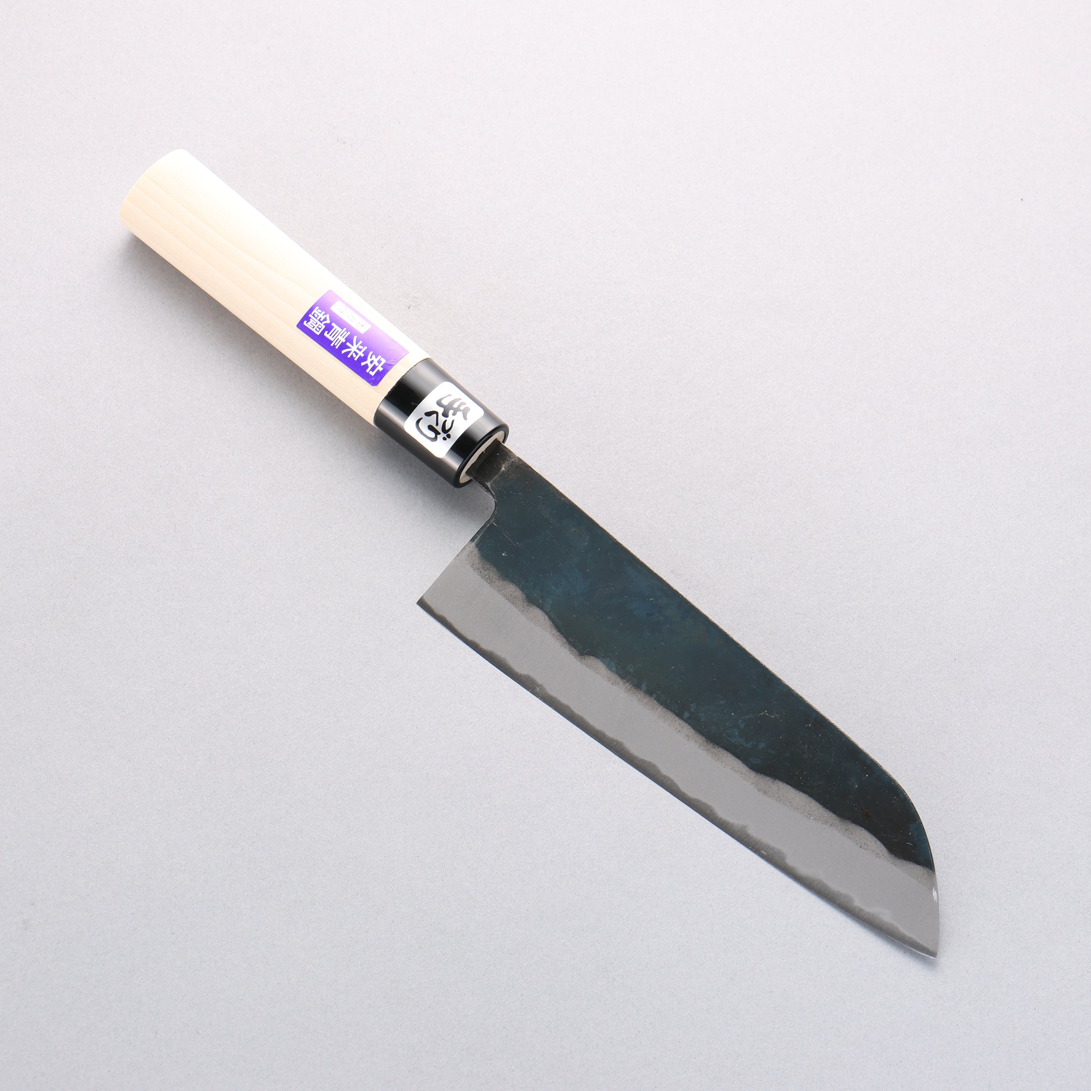 Kanetsune Blue Steel No.2 Kurouchi Santoku Knife 165mm with Magnolia Handle - Professional Japanese Kitchen Knife for Slicing, Dicing & Chopping Vegetables, Meat & Fish