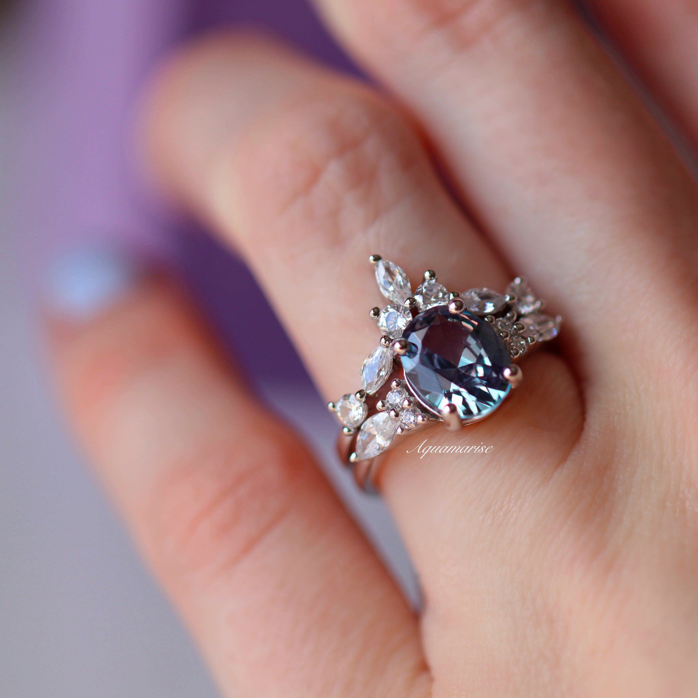 Evelyn Alexandrite Ring Set in Sterling Silver - Elegant Jewelry for Women, Perfect for Weddings, Anniversaries & Special Occasions