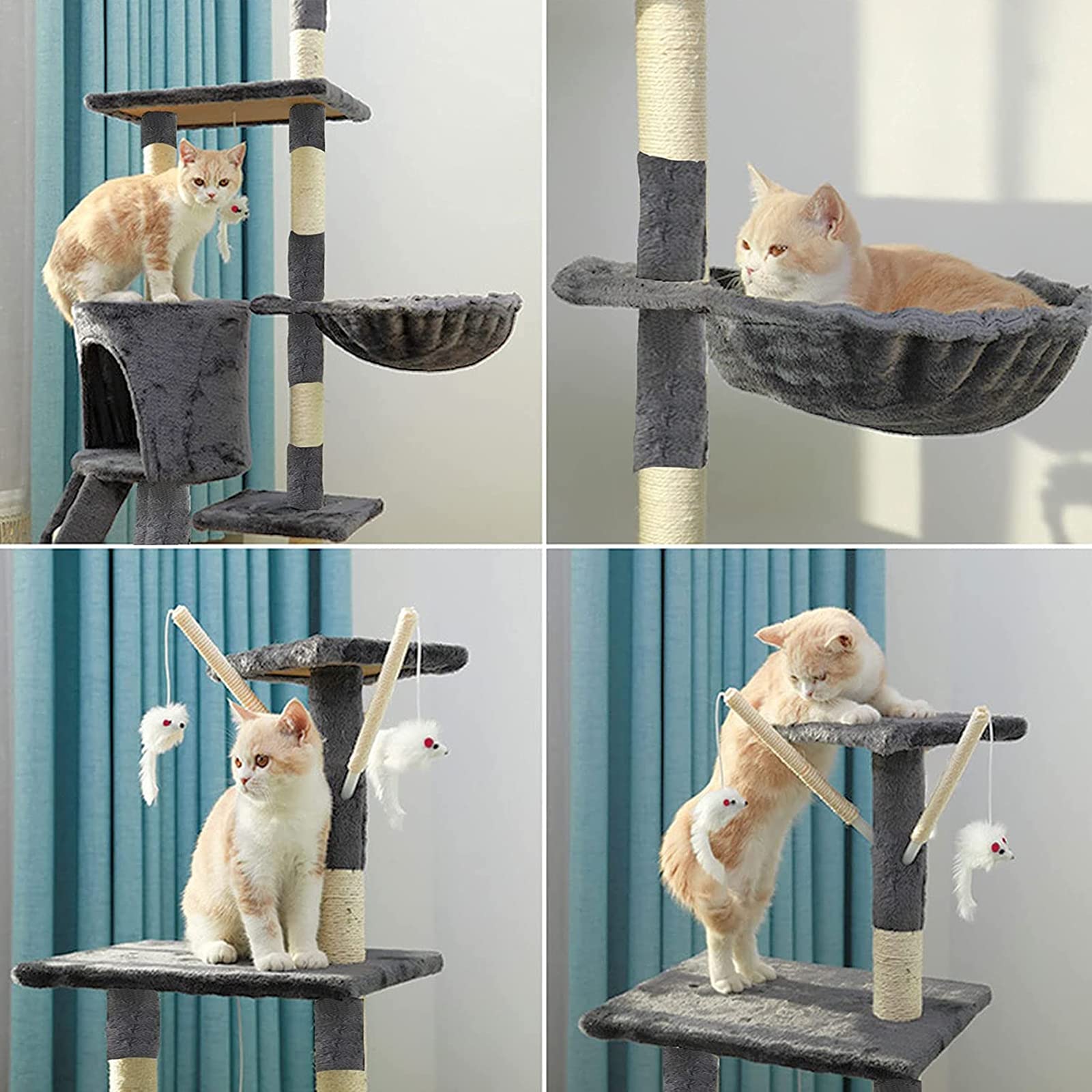 Premium Multi-Level Cat Tree with Hammock, Ladder & Scratching Posts - Indoor Cat Tower for Play & Rest - Sisal & Plush Mouse Toys Included - Perfect for Small Spaces & Active Cats
