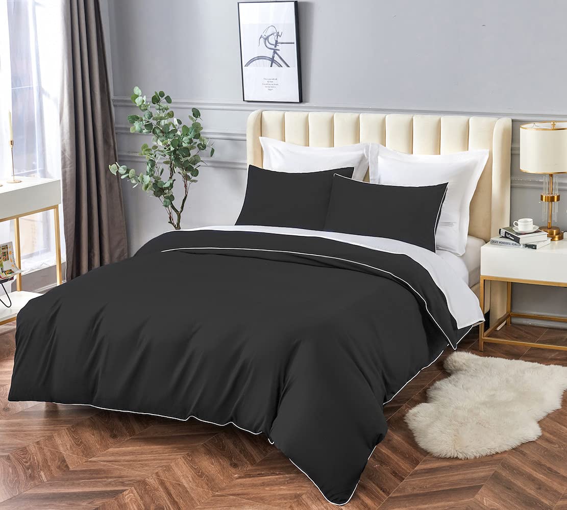 DAUAOTO Black Queen Bedding Set - Duvet Cover & Pillow Shams for Halloween Decor