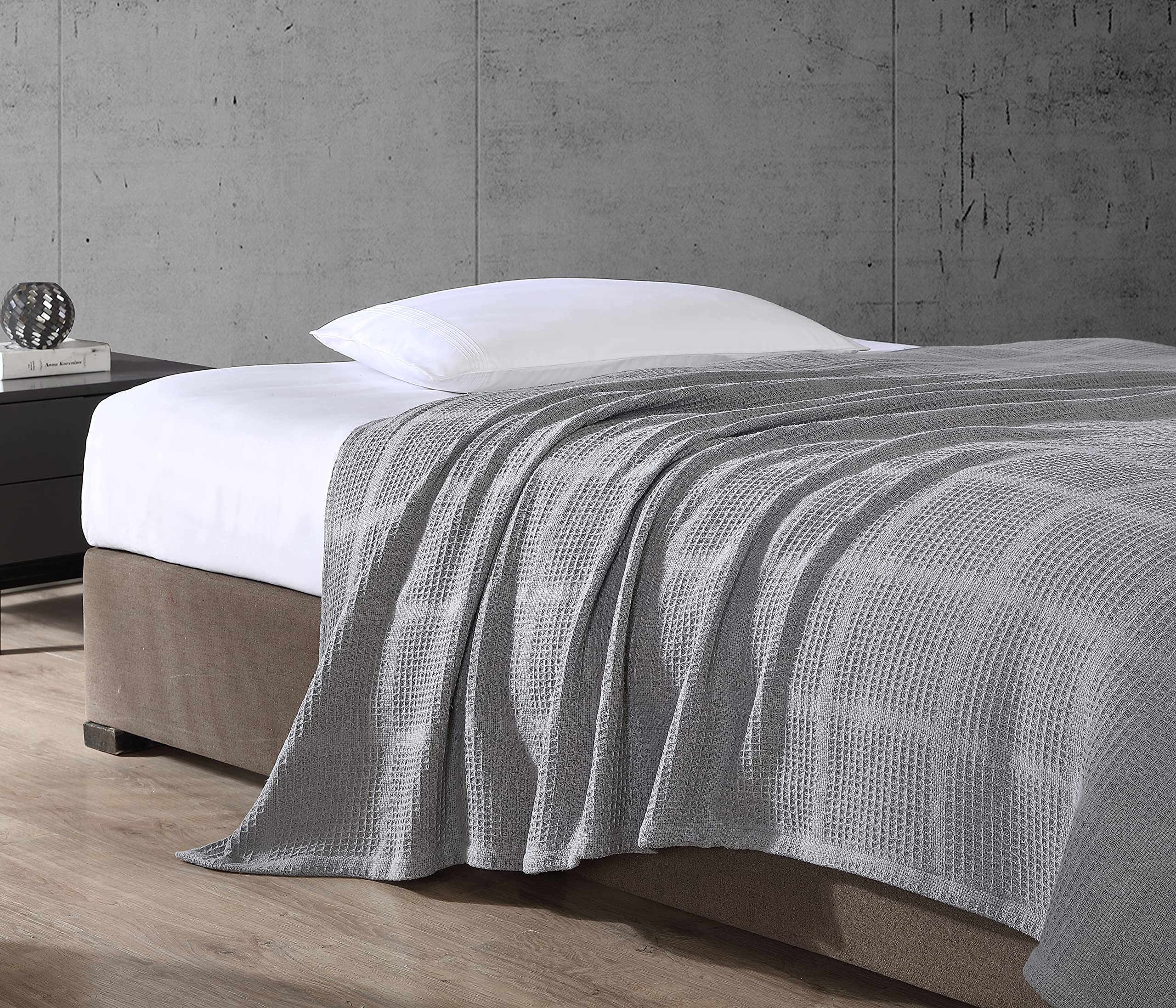 Kenneth Cole King Size Cotton Waffle Blanket - Lightweight All-Season Bedding for Home, Travel & Gifts (Medium Grey, King) | Cozy Throw for Sofa, Bed & Outdoor Use