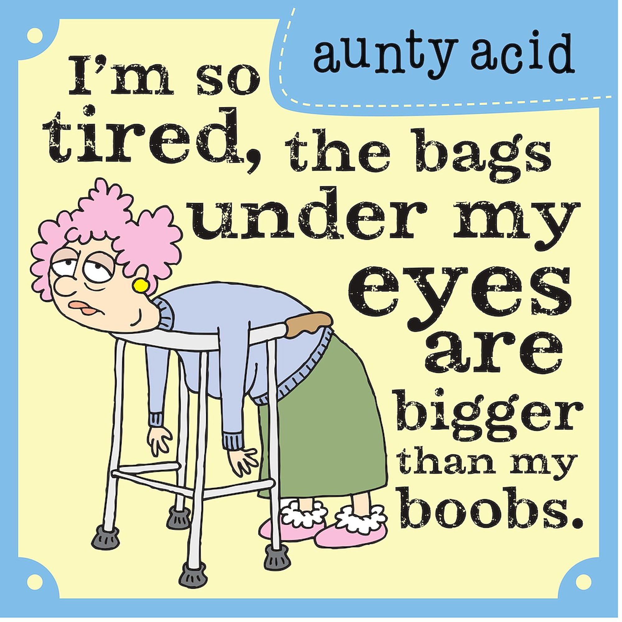 Aunty Acid 'I'm So Tired' Natural Canvas Tote Bag - Reusable Grocery Shopping Bag for Women, Funny Gift for Coffee Lovers & Office Workers