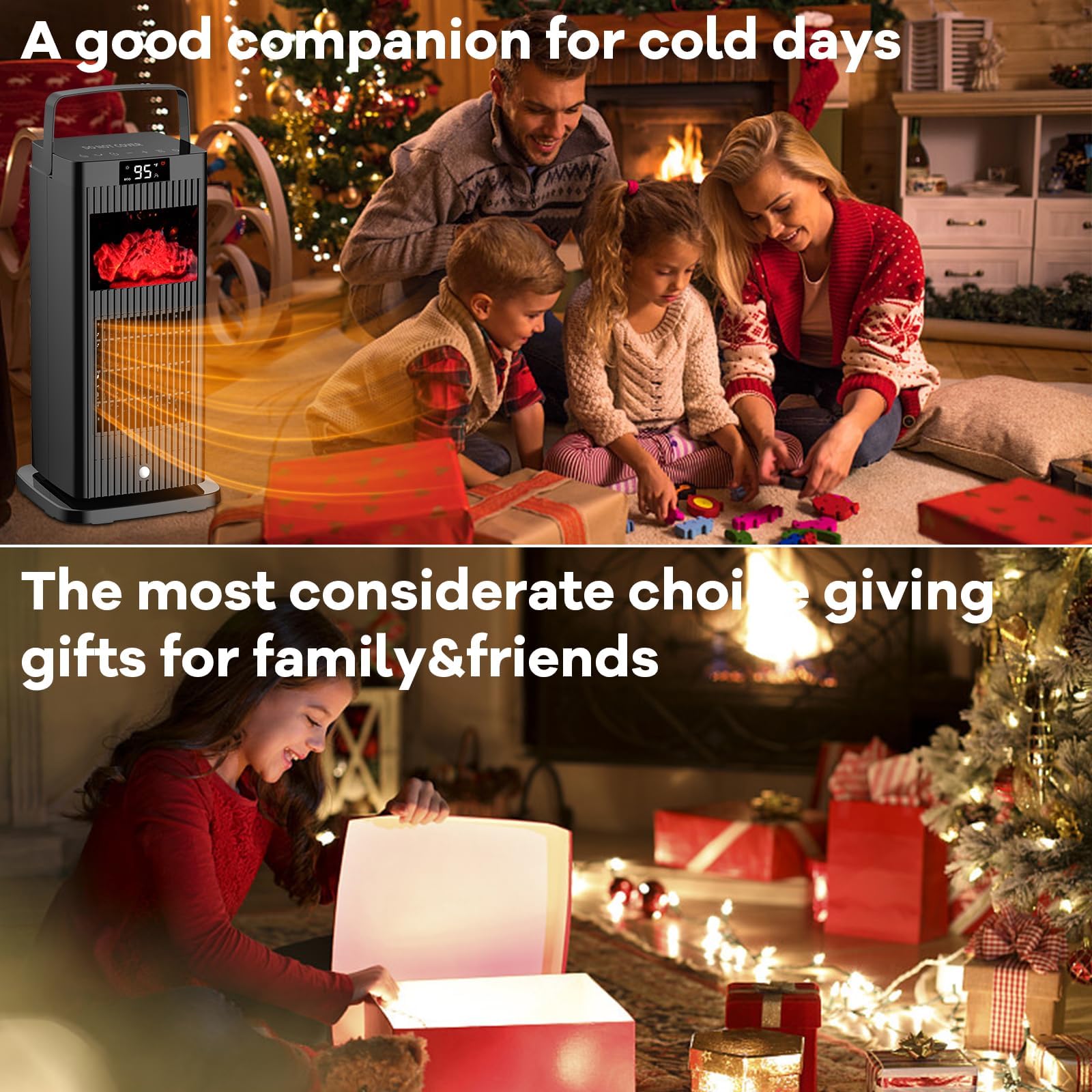 2024 Upgraded Portable Space Heater with Infrared Sensor & Fireplace Flame Effect - PTC Ceramic Electric Heater, 4 Heating Modes for Fast Warmth - Perfect for Office, Desk, Garage & Indoor Use | Cozy Home & Workspace Heating Solution
