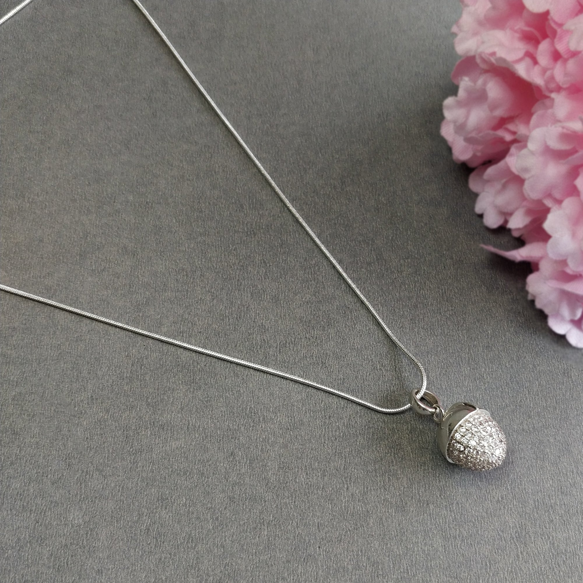 Cubic Zirconia & 925 Sterling Silver Necklace - 8.52g Medium Bullet Pendant with 18.5
