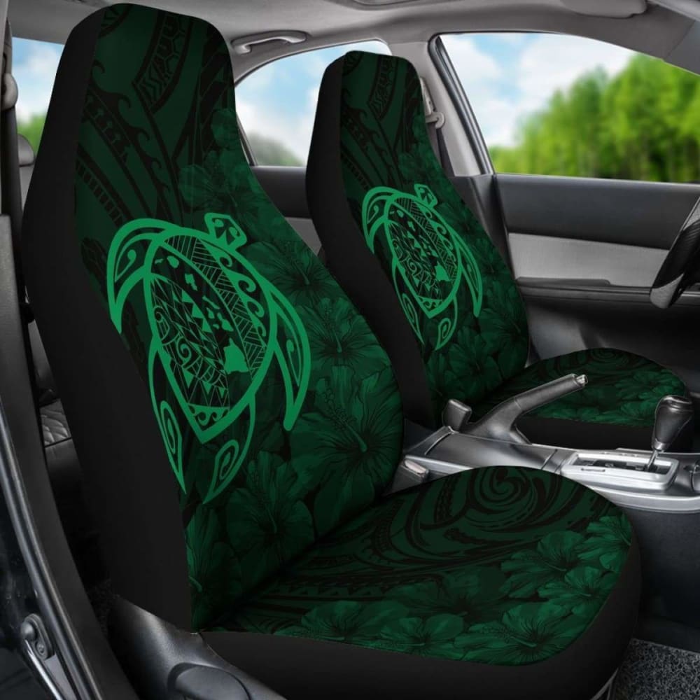 Premium Alohawaii Car Seat Covers - Hawaiian Turtle Map & Hibiscus Print, Polyester Green - Durable & Stylish for Cars, Trucks & SUVs - Perfect for Beach Lovers & Tropical Vibes