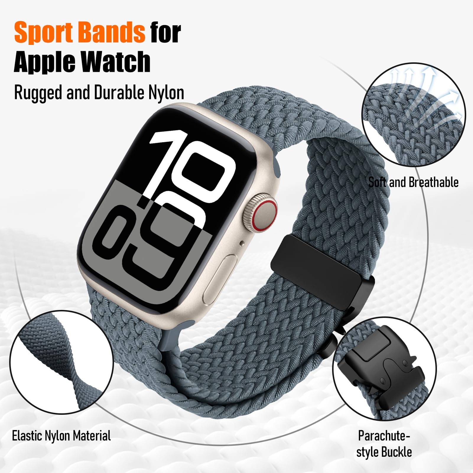 Braided Solo Loop Strap for Apple Watch Ultra 49mm 46mm 45mm 44mm 42mm - Stretchy Elastic Nylon Sport Band with Parachute Buckle for iWatch Series 10/9/8/7/6/5/4/3/SE/2 - Comfortable Wristband for Men & Women - Perfect for Workouts, Running & Everyday Wear