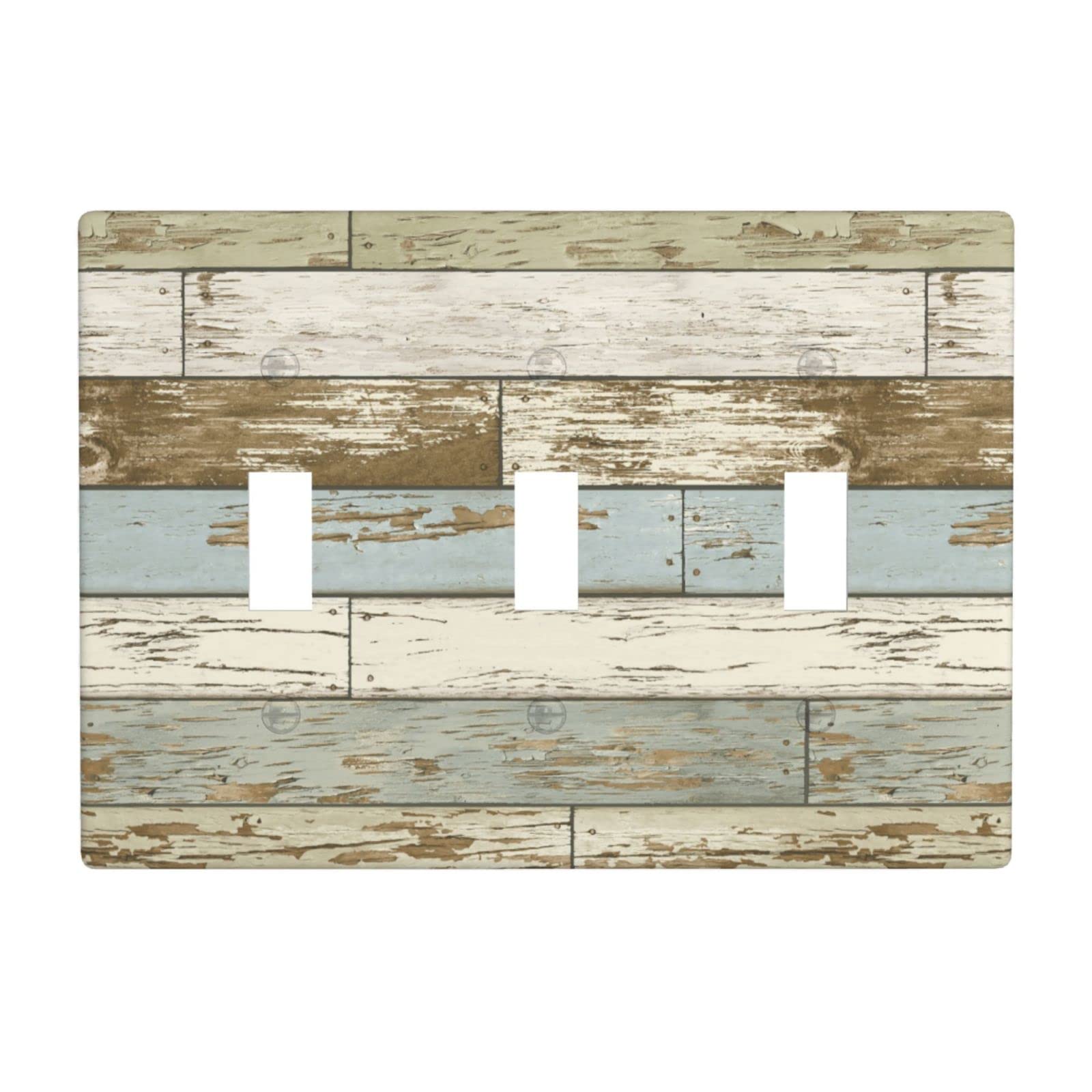 Rustic Beige Wood Grain Light Switch Cover Plate - 3 Gang Toggle Switch Plate - Farmhouse Country Beach Style - Standard Size 4.5