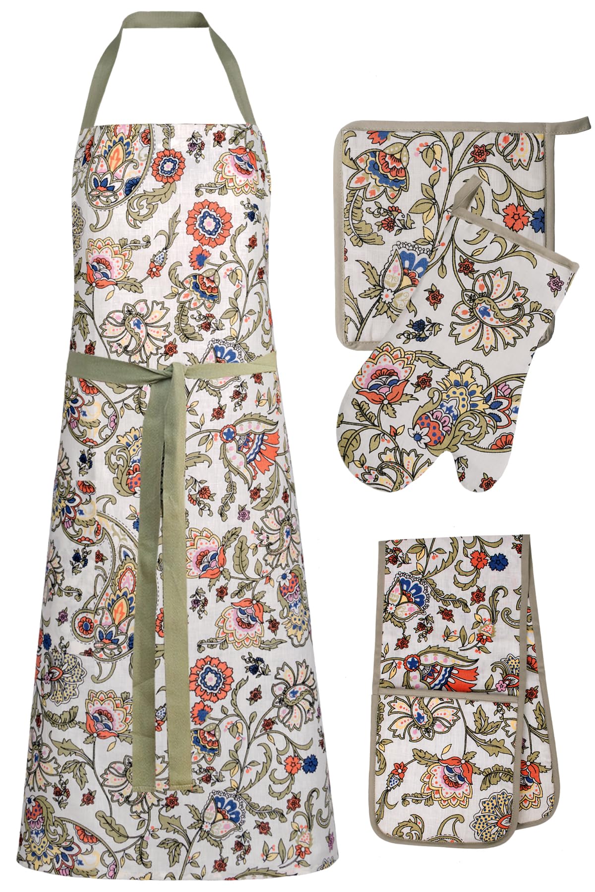 Premium 4-Piece Kitchen Apron Set - Oven Mitts & Gloves for Cooking & Baking