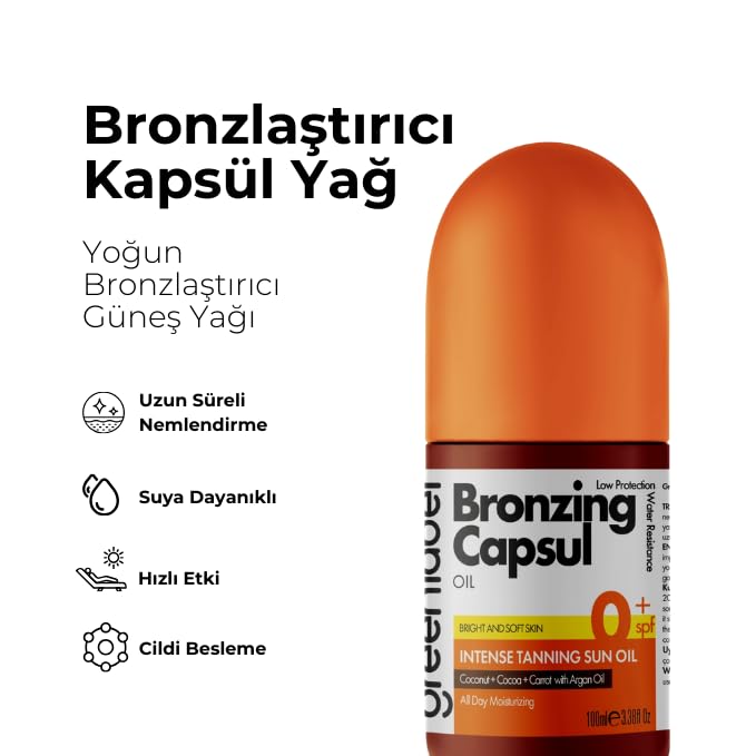 Natural Bronzing Capsule Oil with Carrot, Cocoa & Coconut Oil - 100ml for Sunless Tanning & Glowing Skin | Perfect for Face & Body Care, Summer Glow, Self-Tanning Routine