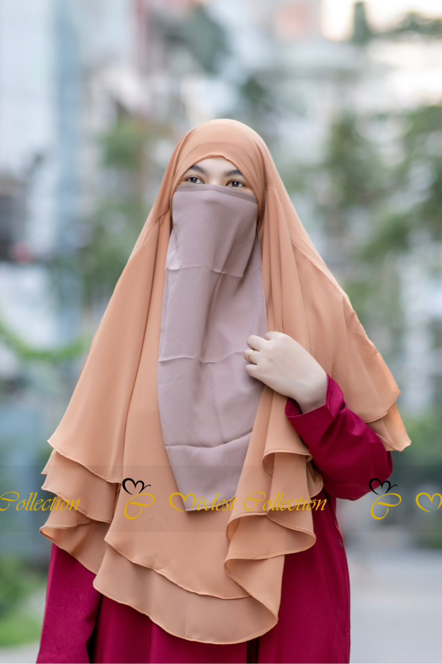 2 Layer Short Jilbab Golden - Modest Muslim Prayer Scarf for Women, Breathable & Lightweight Hijab for Daily Wear, Work, and Special Occasions