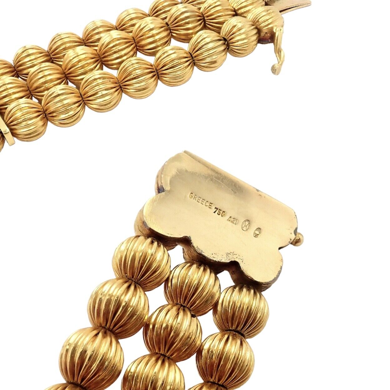 Vintage Ilias Lalaounis 18k Yellow Gold Carved Bead Ball Necklace - Elegant Estate Jewelry for Women, Perfect for Weddings, Parties & Special Occasions
