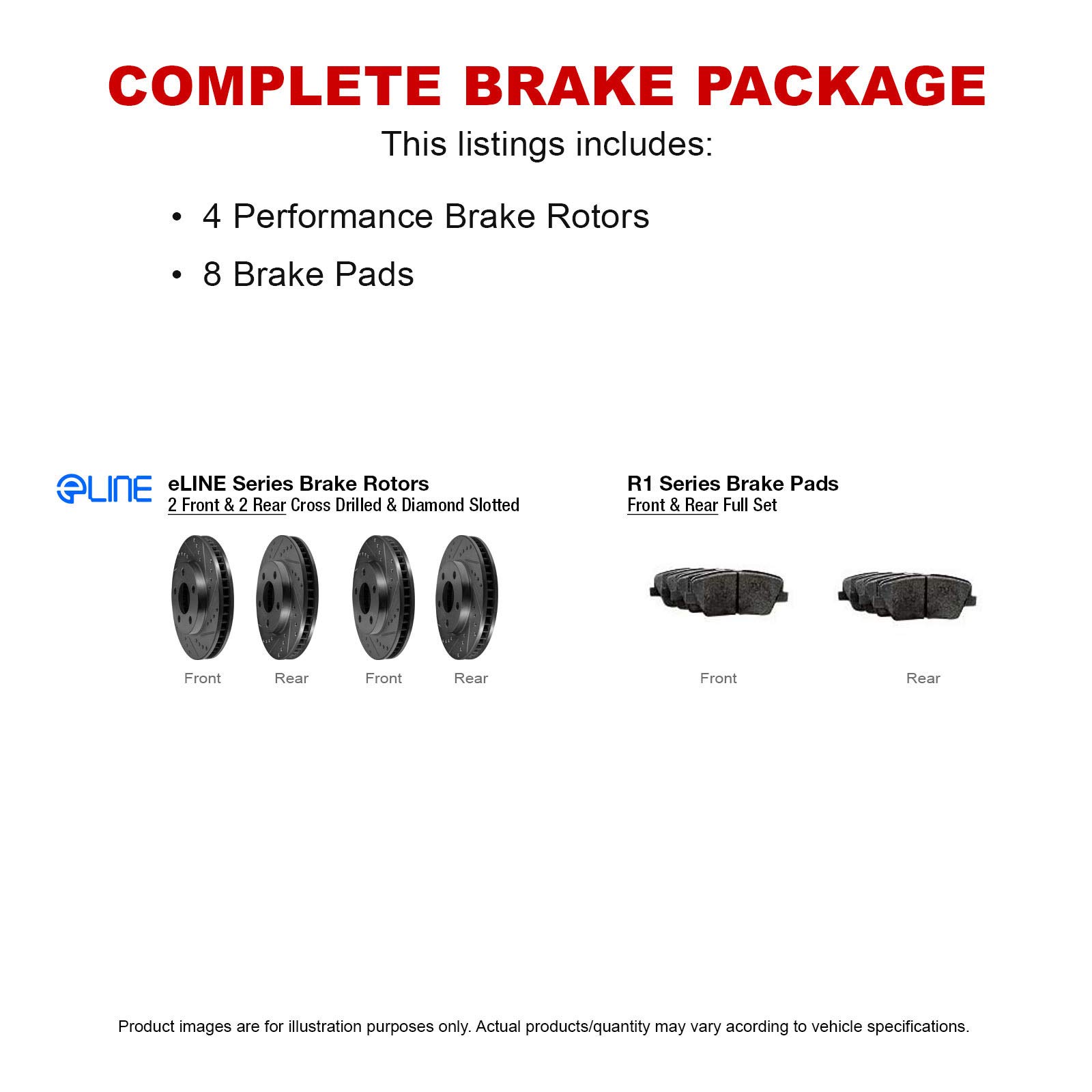 R1 Concepts Premium Ceramic Brake Pads and Rotors Kit - Front & Rear Set for 1999 Volkswagen EuroVan | High-Performance Braking | Ideal for Daily Commuting, Highway Driving & Heavy Loads