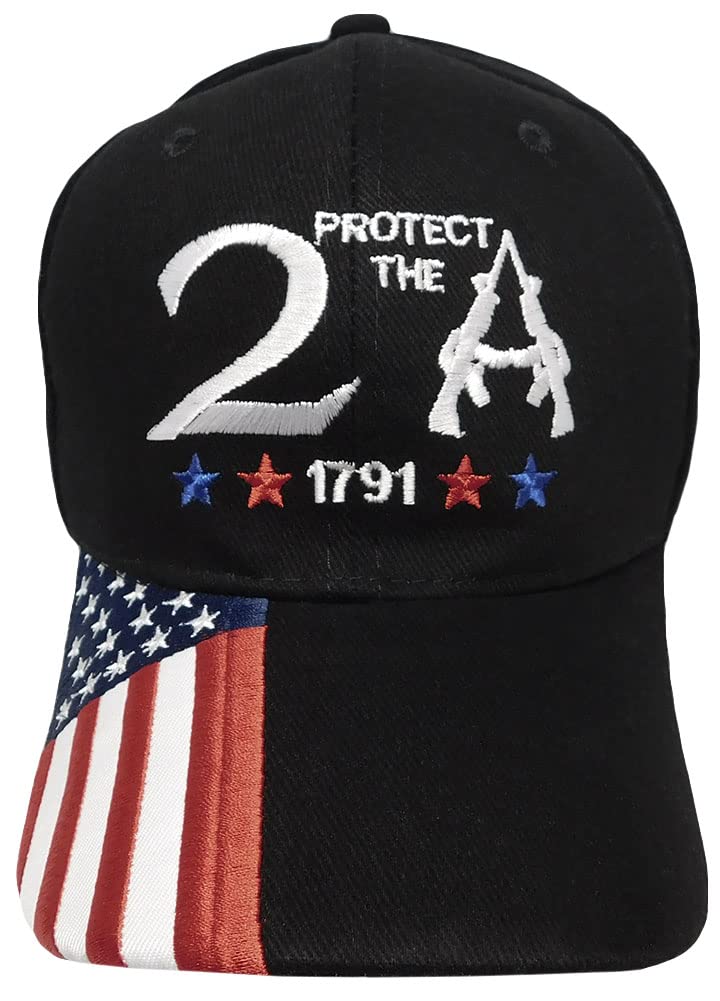 2A 2nd Amendment 1791 Black USA Flag Bill Embroidered Cotton Adjustable Hat - Patriotic Gun Rights Cap for Shooting Range & Outdoor Activities