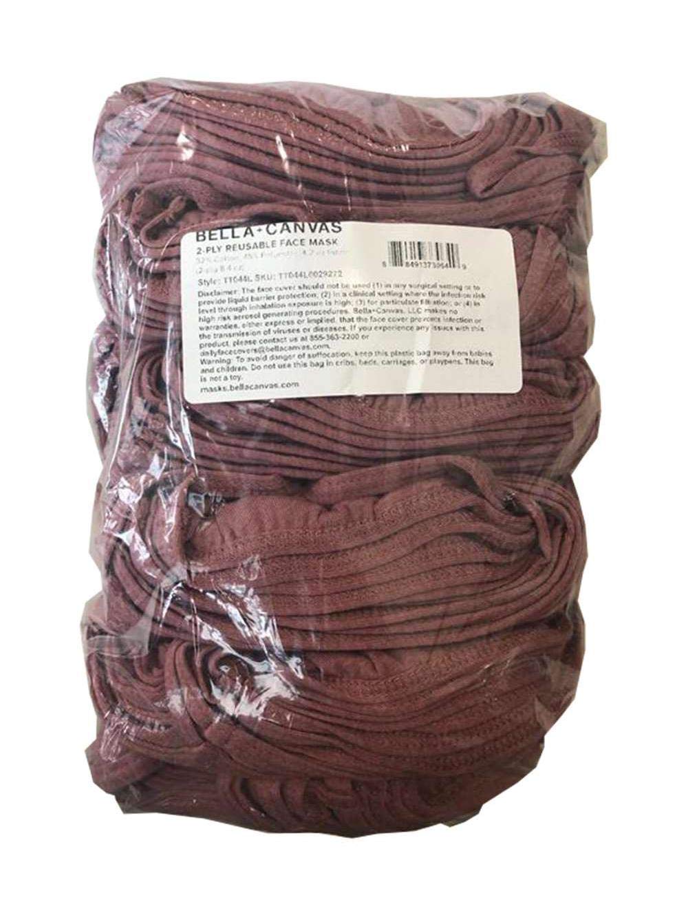 Bella + Canvas Adult 2-Ply Reusable Face Mask - Medium/Large Size - Heather Mauve Color - Comfortable & Washable for Daily Use, Travel, Work & Outdoor Activities