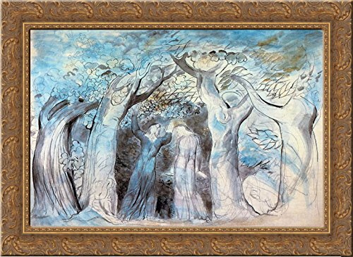 William Blake's Divine Comedy Hell Illustration - 24x20 Gold Ornate Wood Framed Canvas Wall Art | Classic Literature Decor for Home, Office & Library