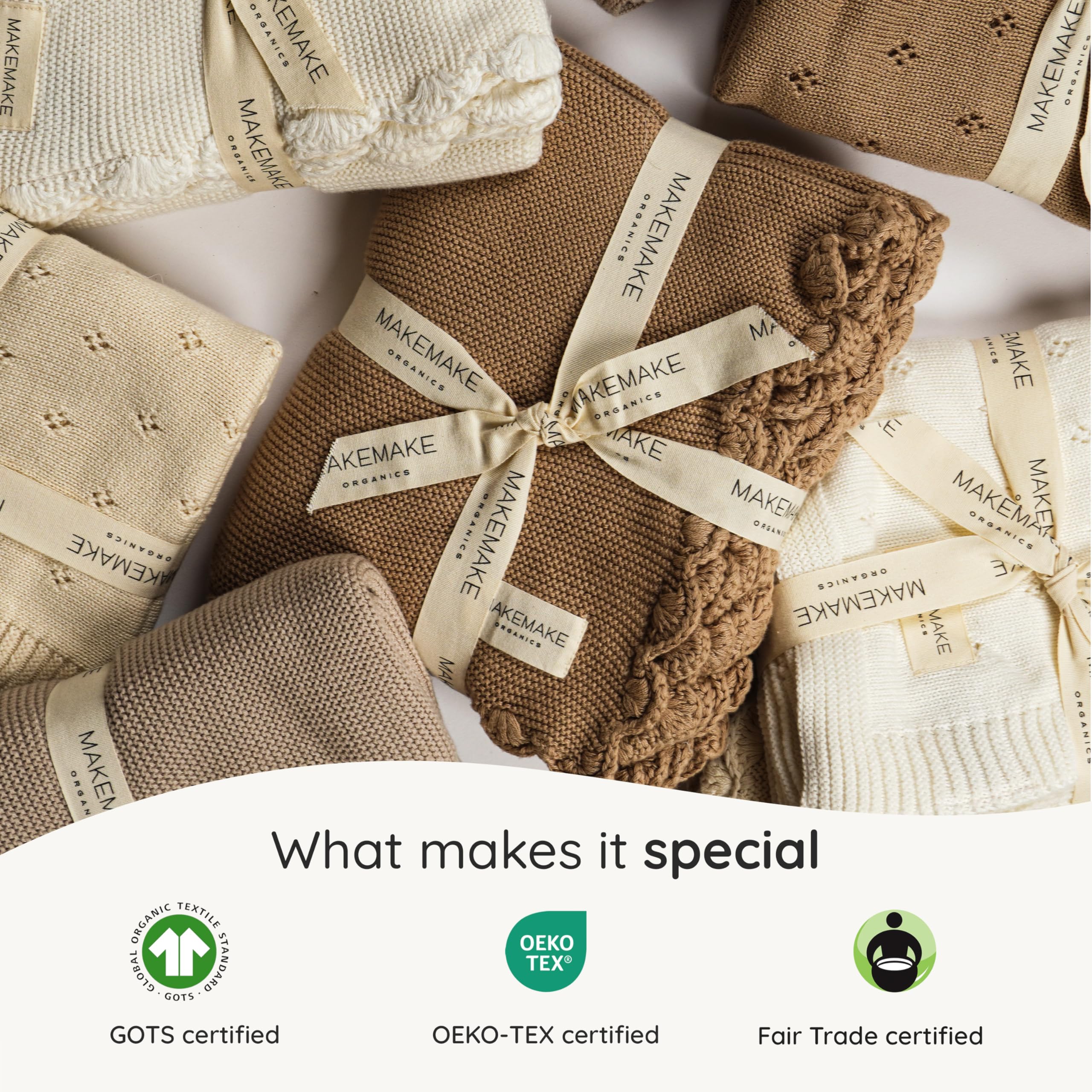 MakeMake Organics GOTS Certified Organic Cotton Throw Blanket - Soft Knit Blanket for Couch, Bed & Nursery - 50