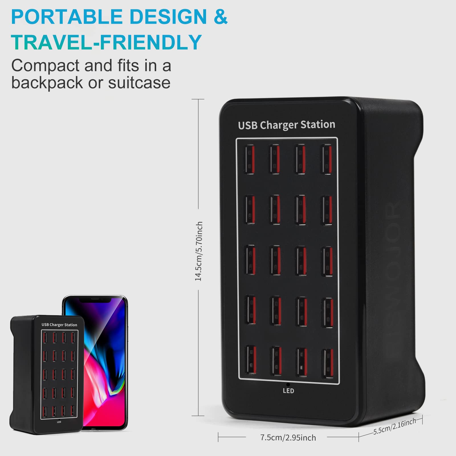 20-Port 100W USB Charger Station for Smartphones & Tablets
