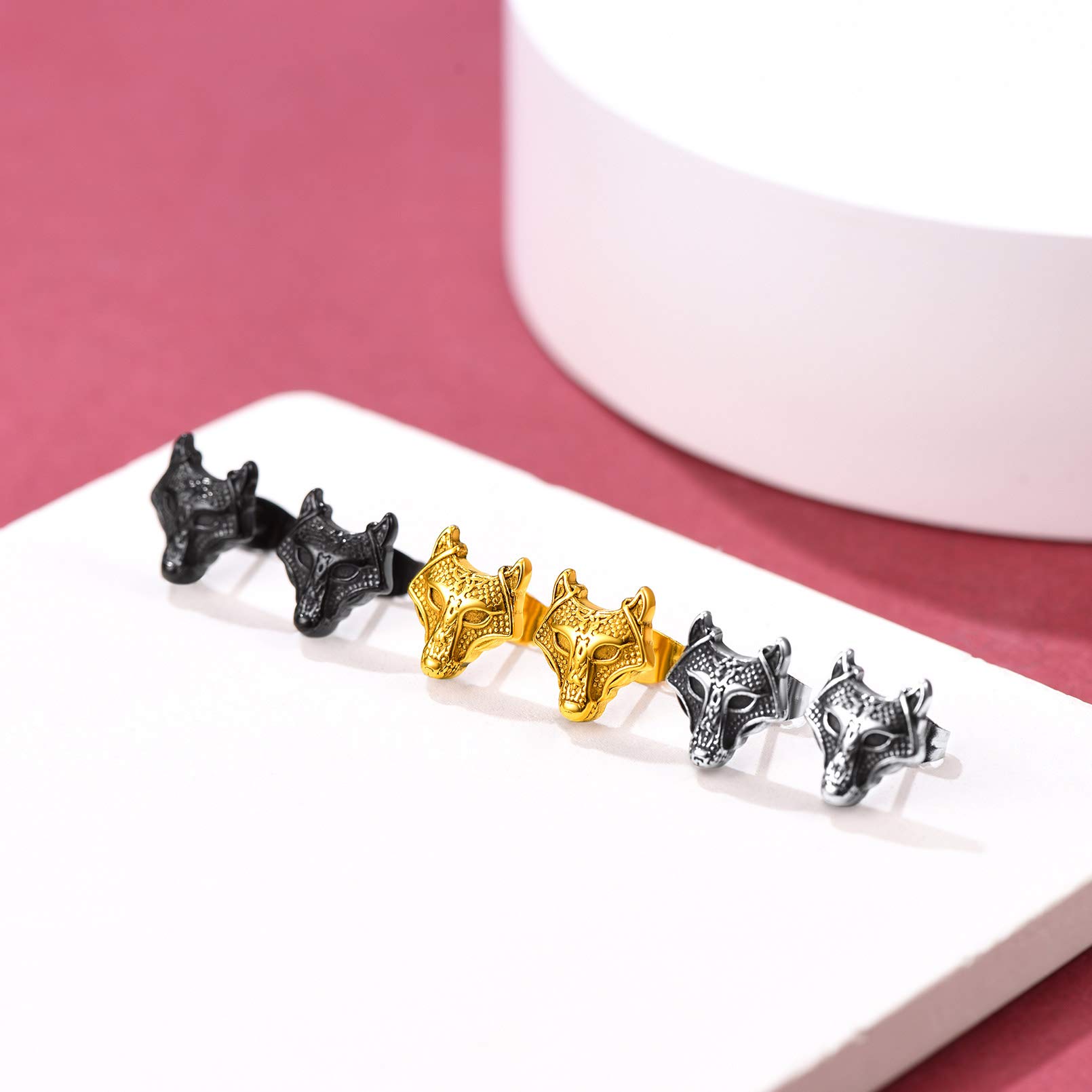 FaithHeart Viking Animal Huggie Hoop Earrings for Men - Gothic Dragon, Snake, Dinosaur & Wolf Stainless Steel Stud Earrings | Hypoallergenic, Lightweight Punk Rock Jewelry Gift for Everyday Wear & Gothic Fashion